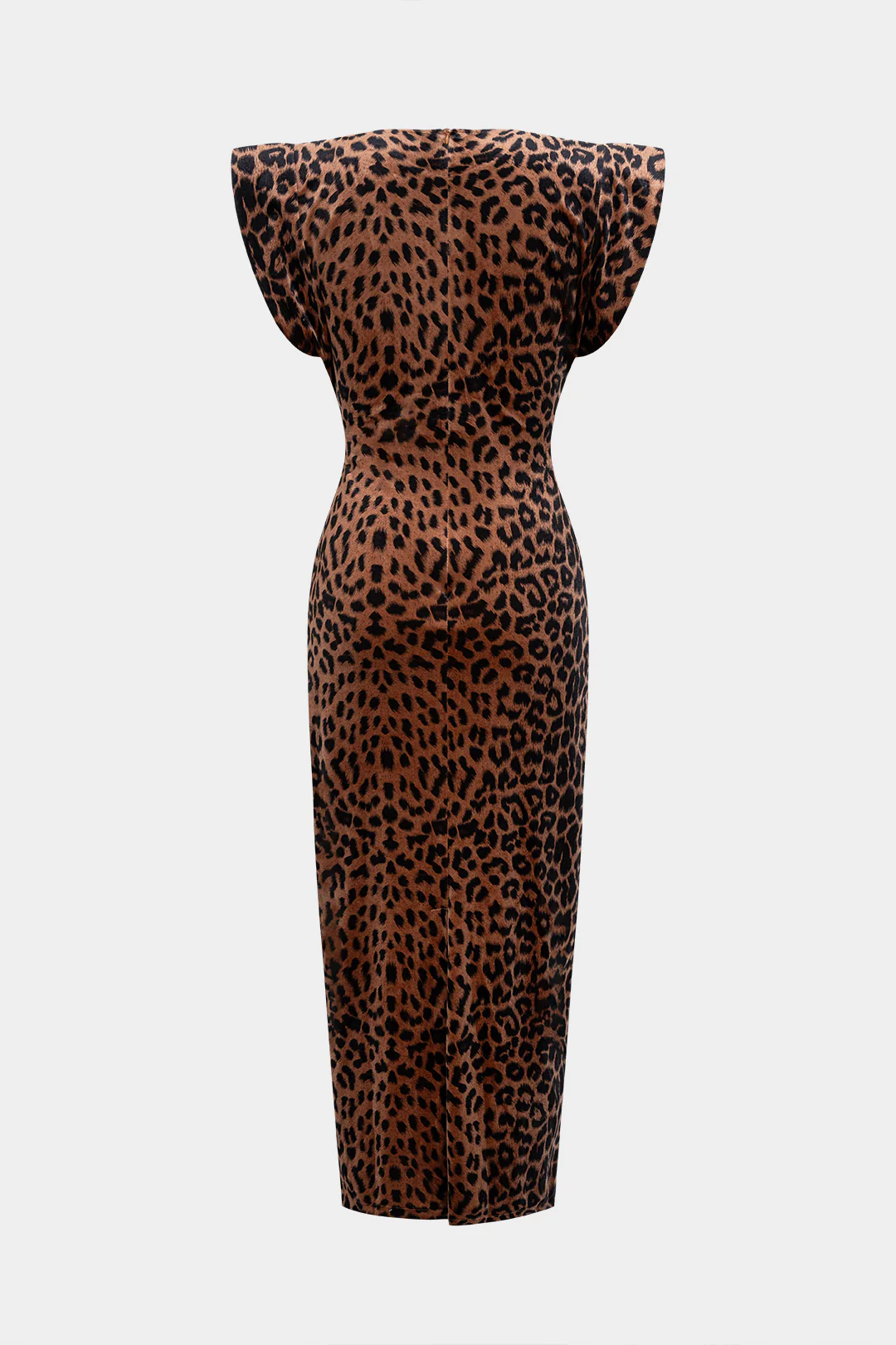 Leopard Print Metallic Decor Round Neck Zipper Short-Sleeve Maxi Dress