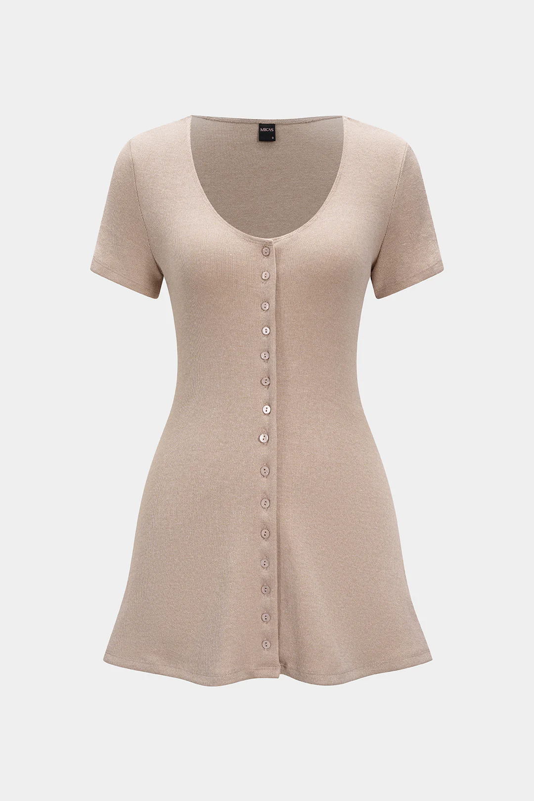 Buttoned V-Neck Short-Sleeve Mini Dress