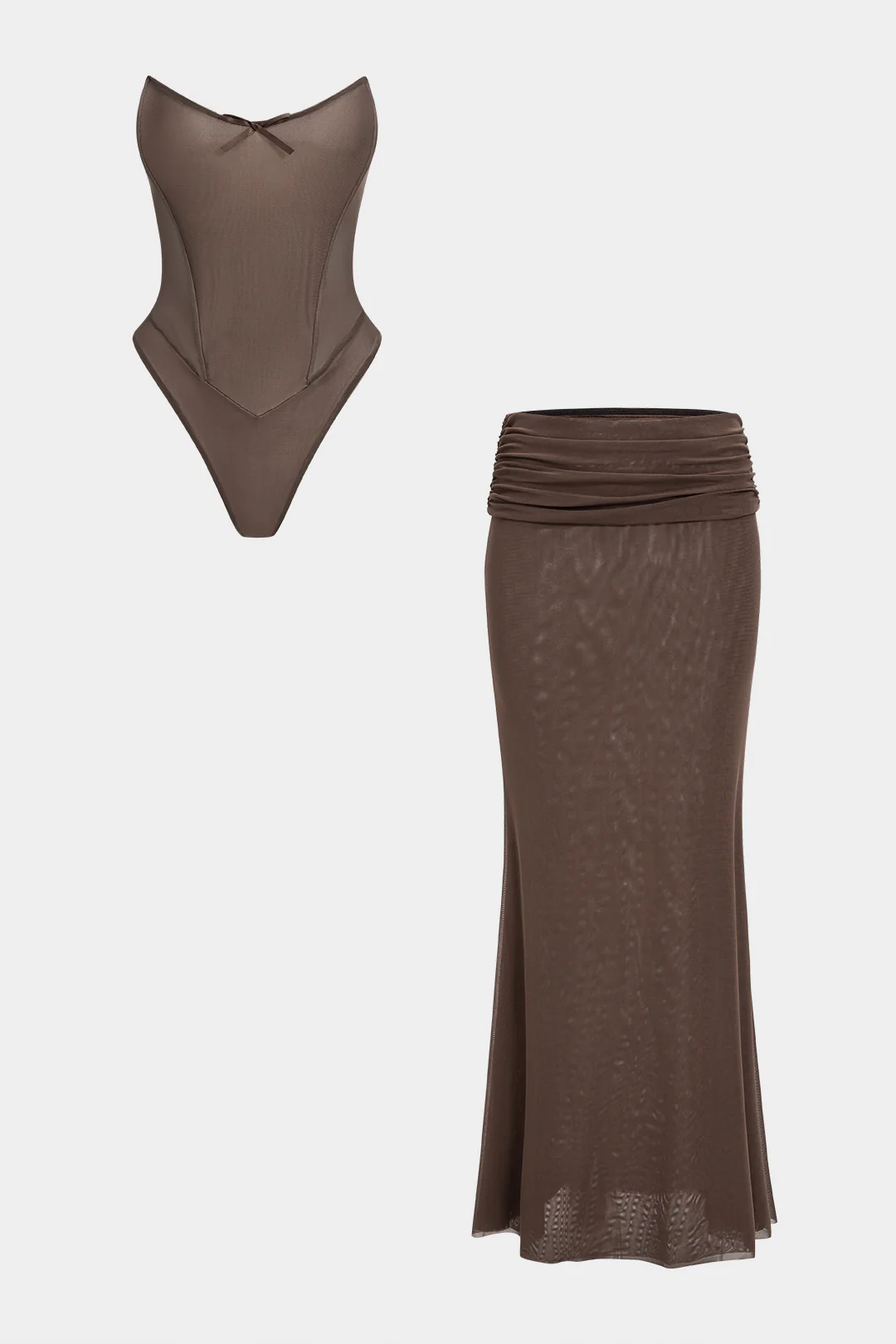 Corset Strapless Bodysuit And Ruched Low Waist Skirt Set