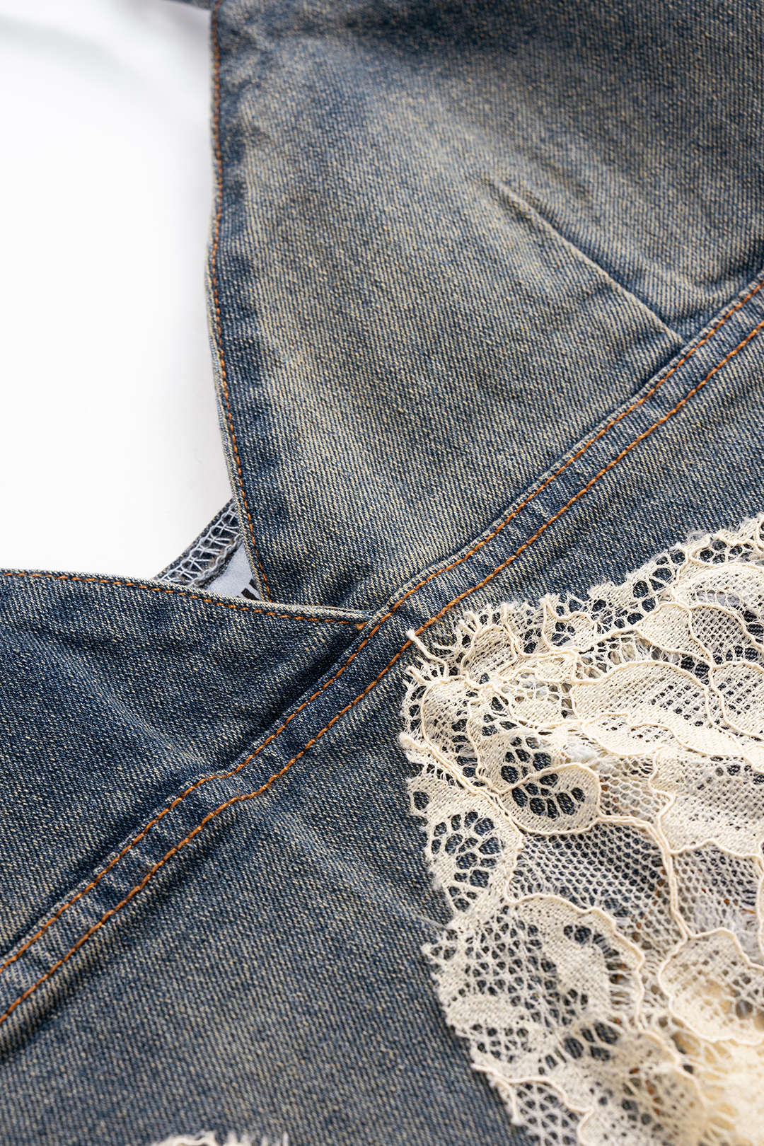 Denim Patchwork Slip Split Top Set