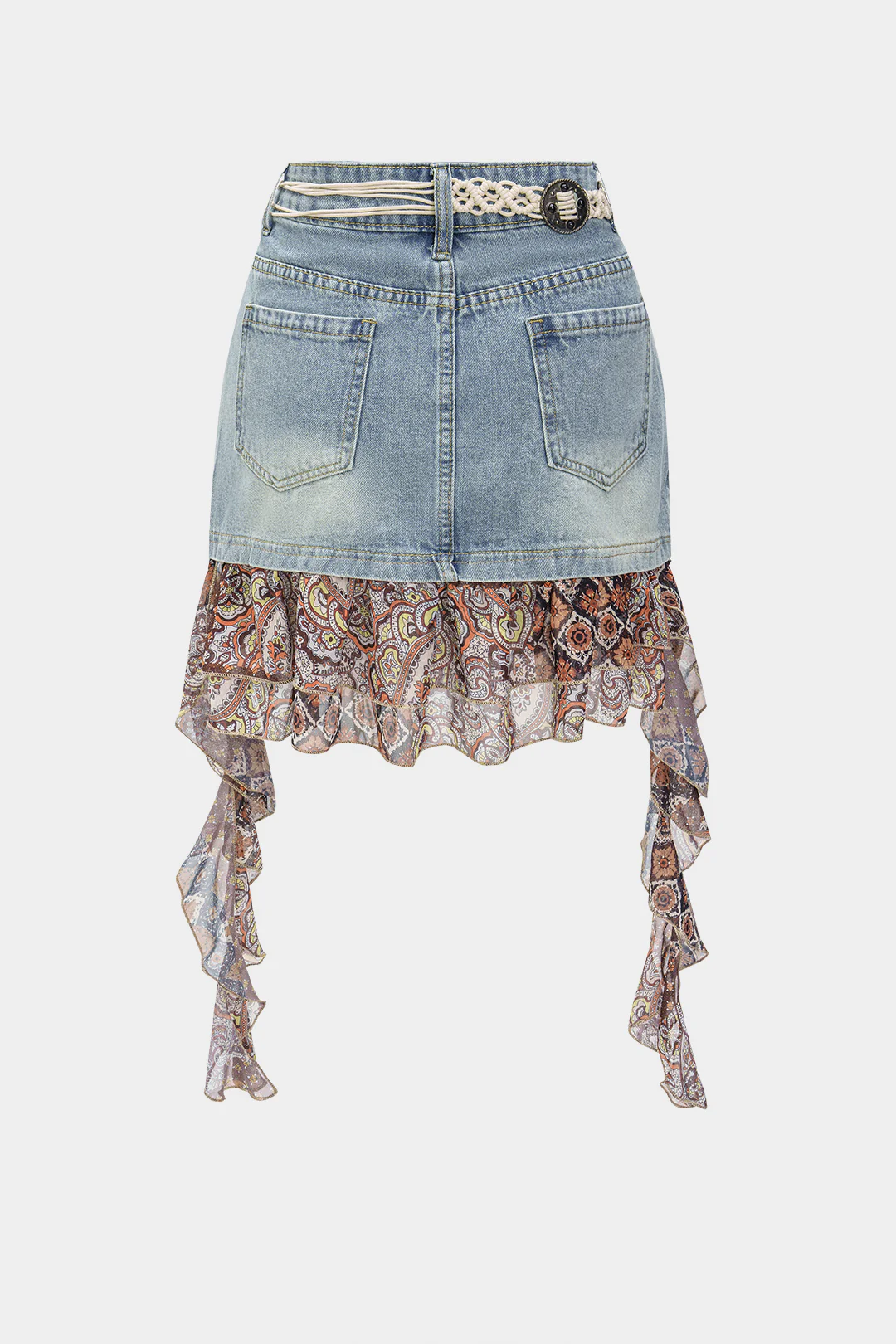 Denim Patchwork High-Waist Skirt