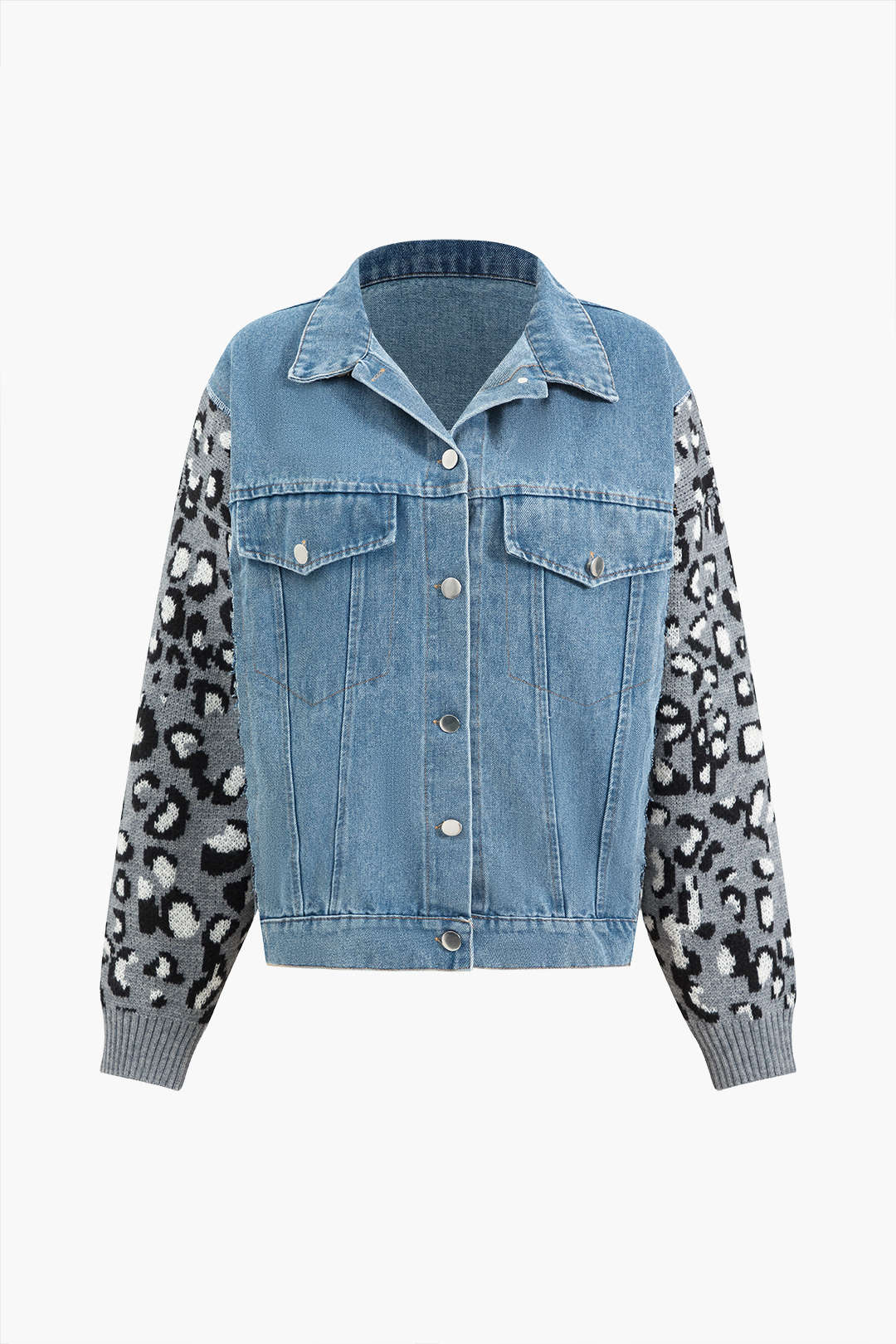 Leopard Print  Patchwork Denim Jacket