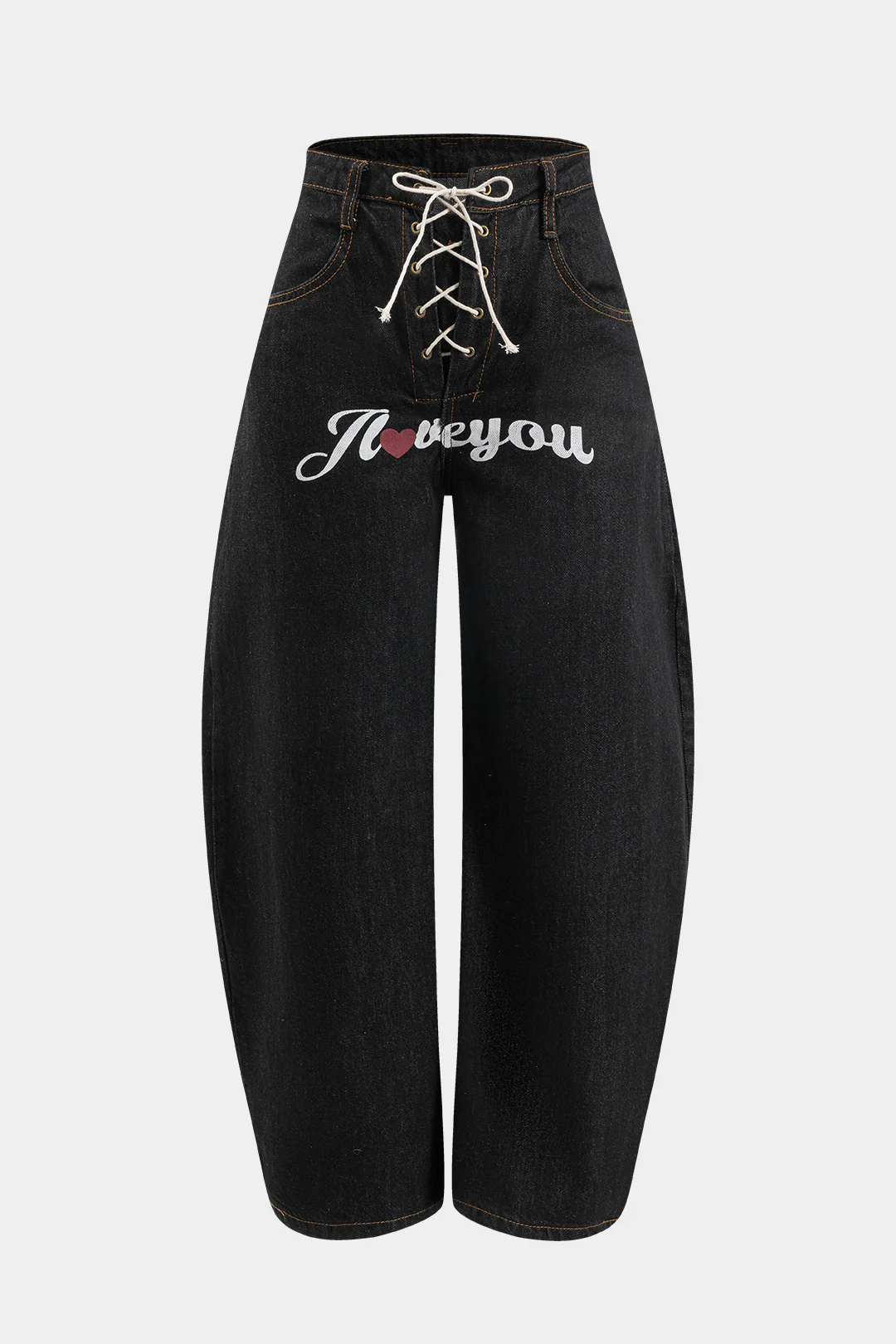 Printed Denim High Waist Braided Wide Leg Jeans