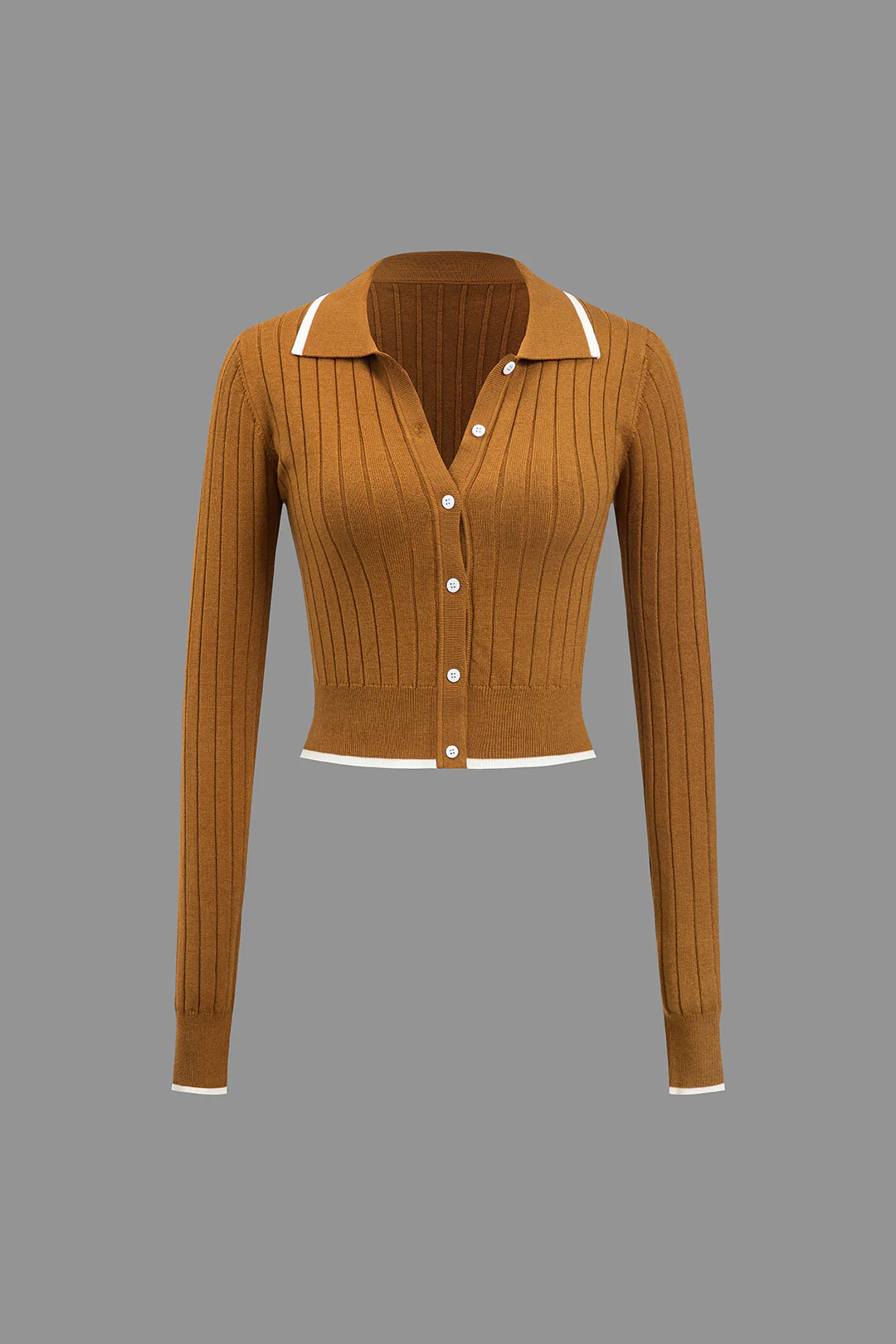 Color Block Printed Knit Buttoned Long Sleeve Top