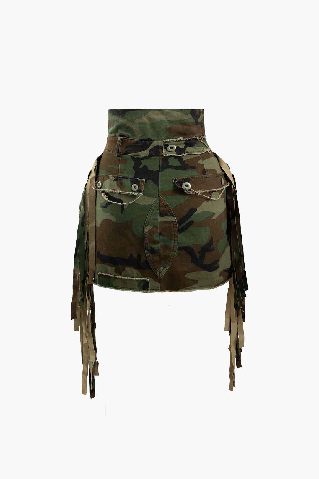 Camo Frayed Patchwork Fringe Short Skirt