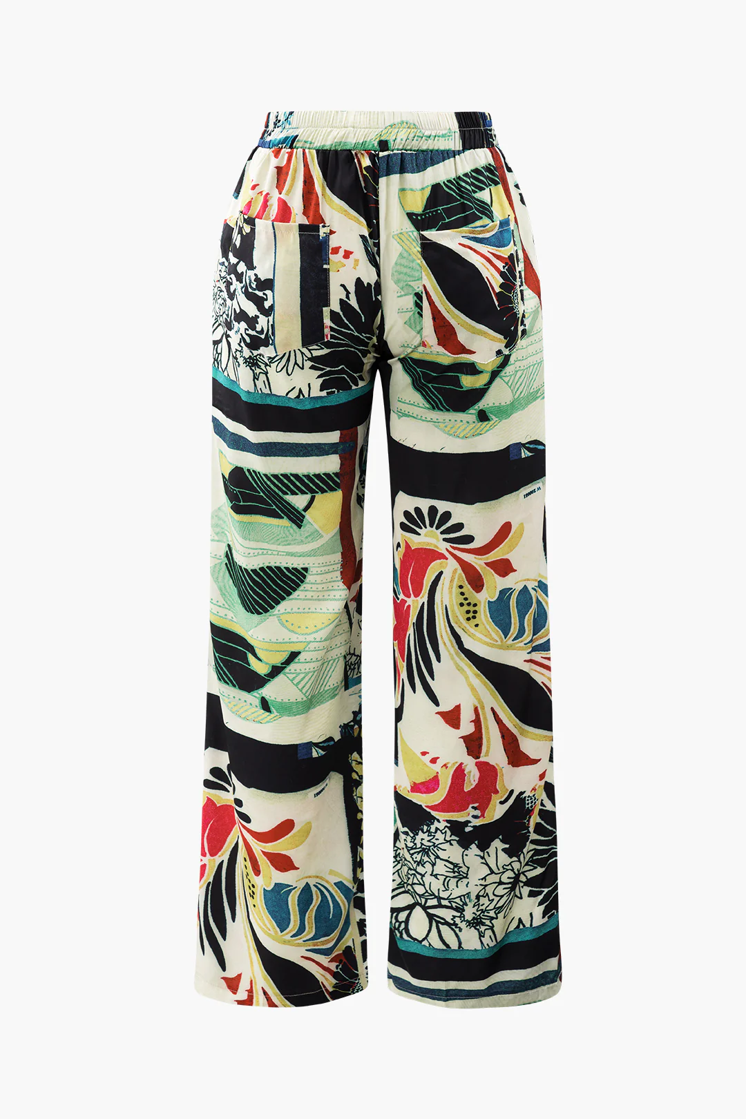 Plus Size Floral Printed High-Waisted Straight-Leg Trousers