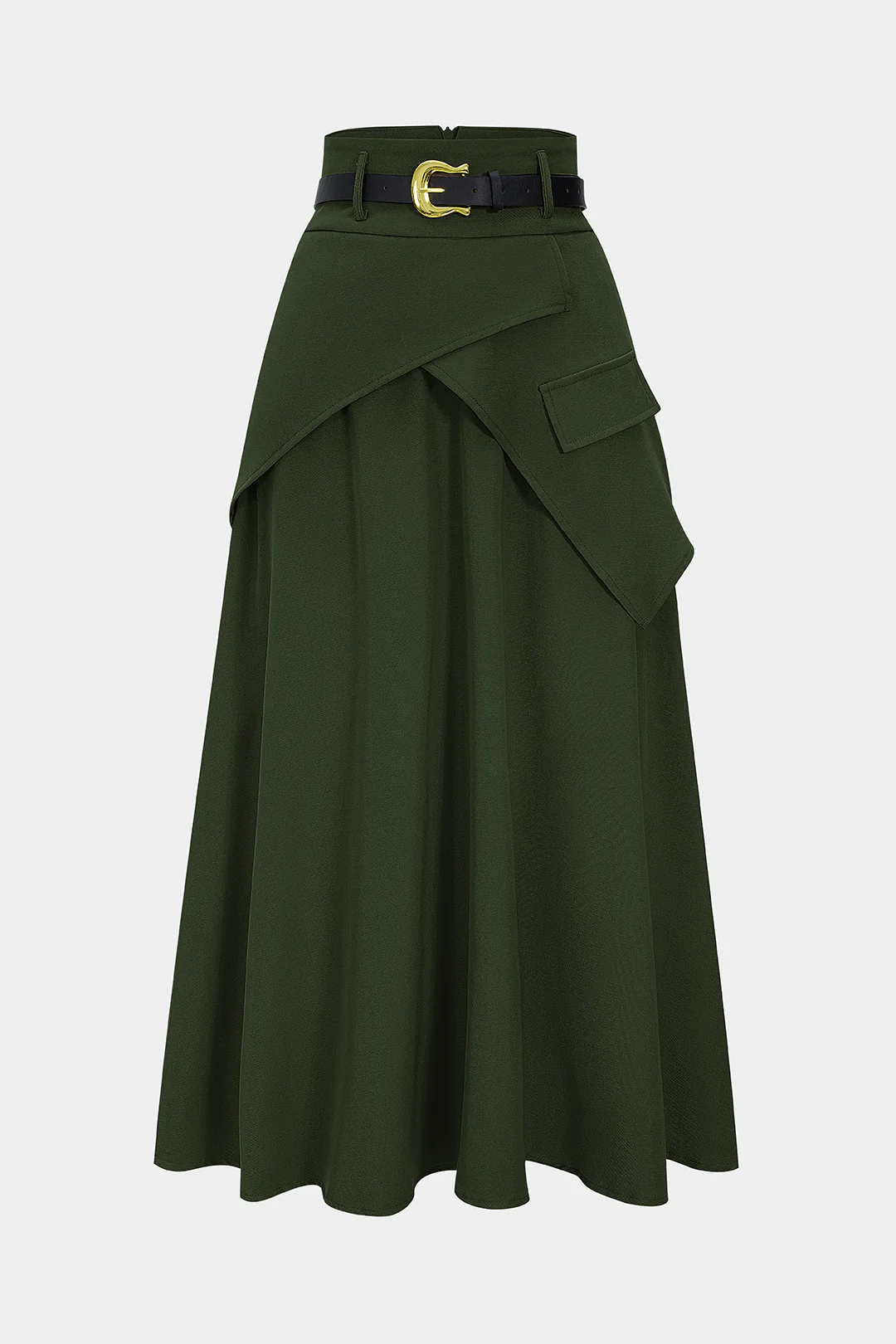 Belted Asymmetric Ruched High-Waist Skirt