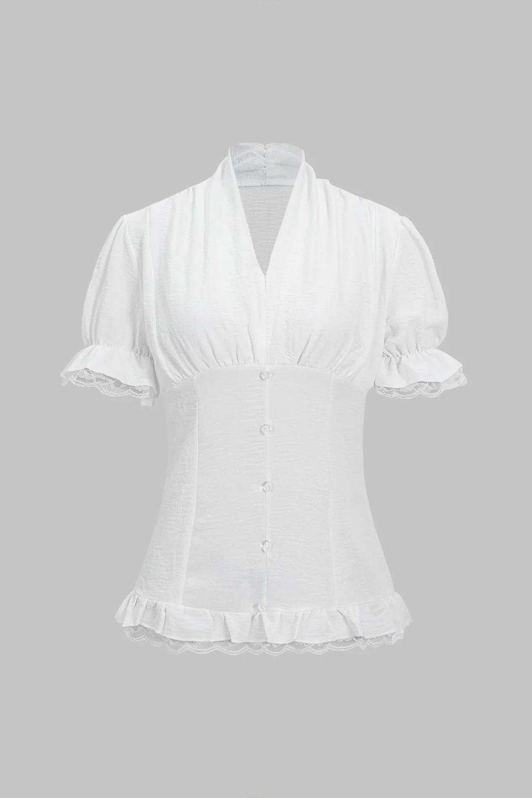 Ruched Sleeves Button Short-Sleeve Shirt