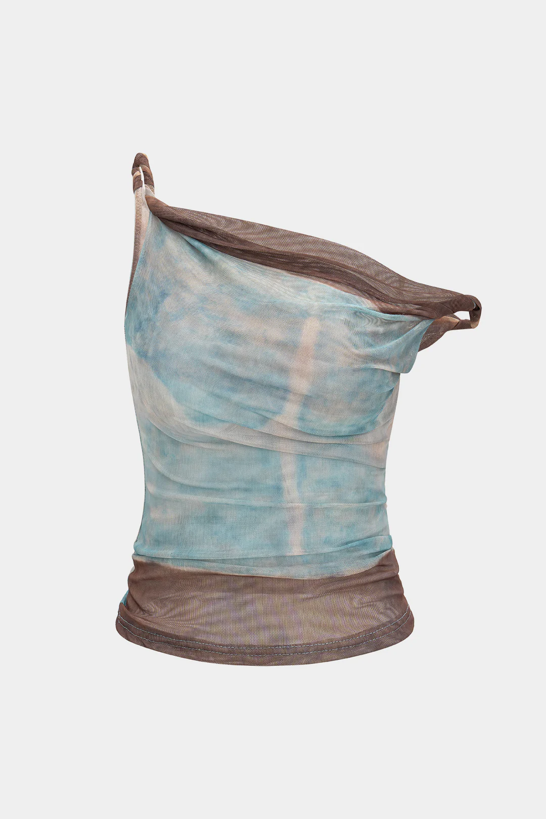 Gradient Print Mesh Ruched Twist Knot Tank Top