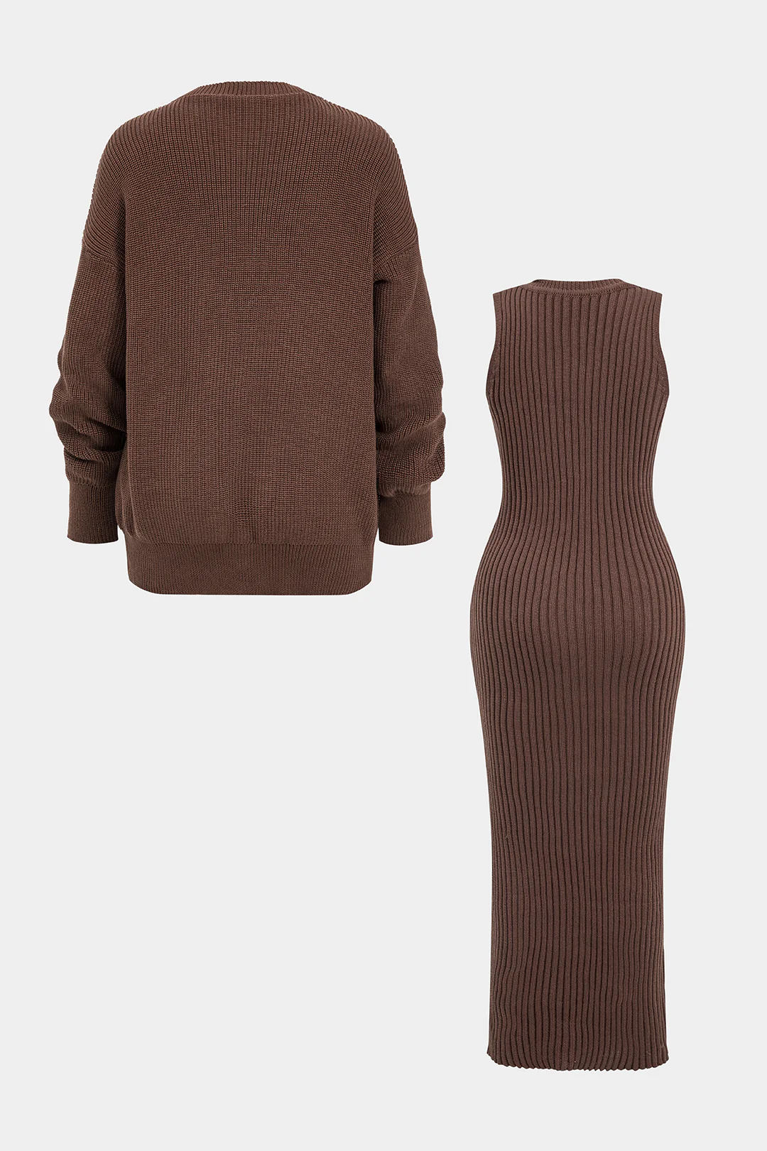 Ribbed Knit Dress And Cardigan Set