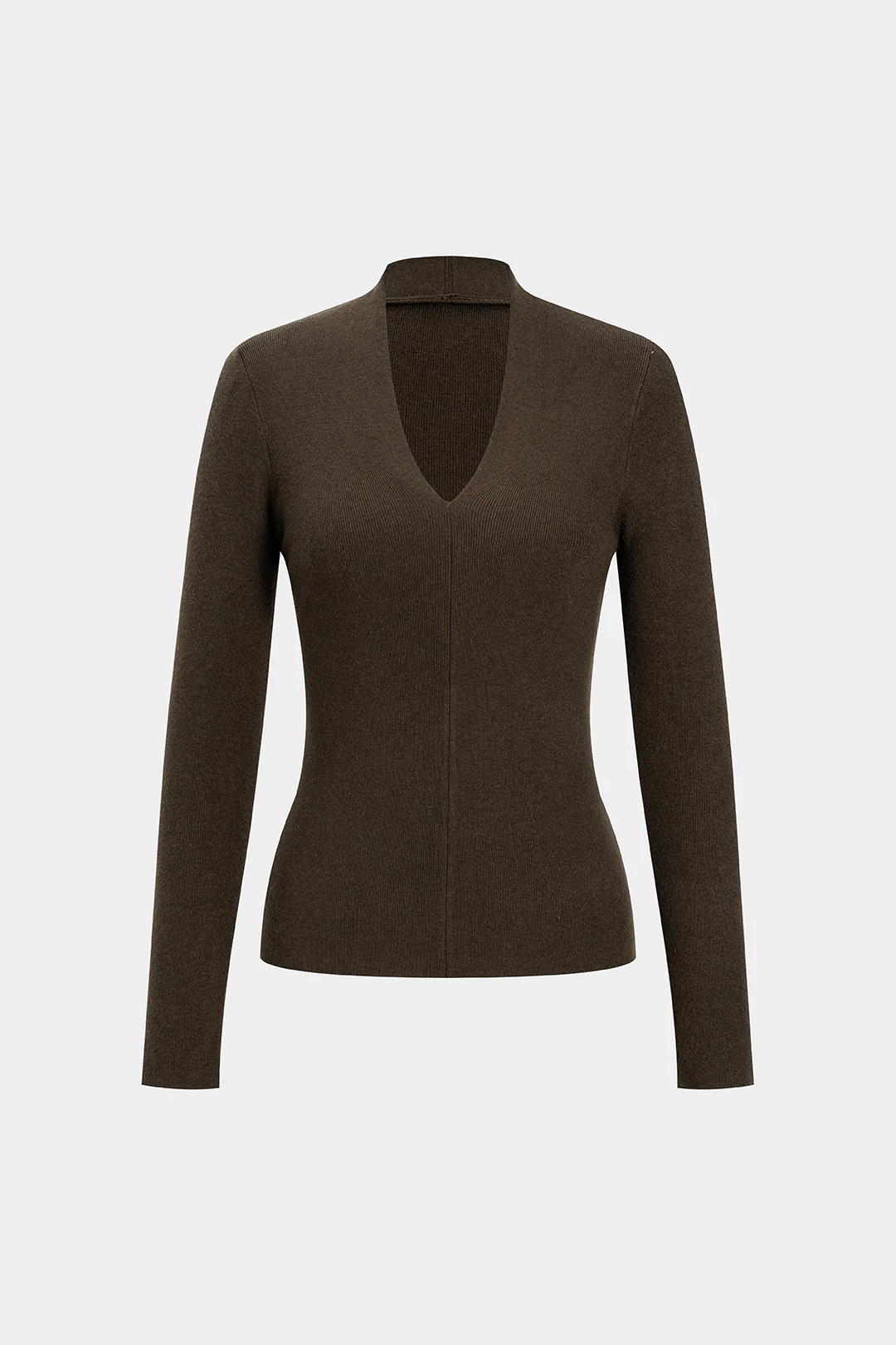 Solid Basic V-Neck Long-Sleeve Top