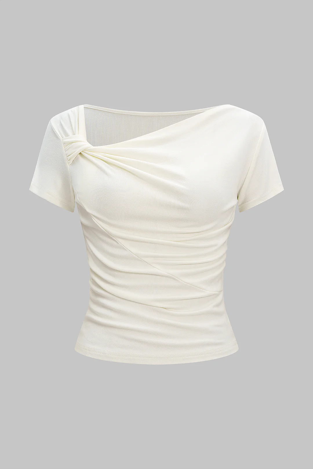 Twist Knot Asymmetrical Ruched Short Sleeve T-Shirt