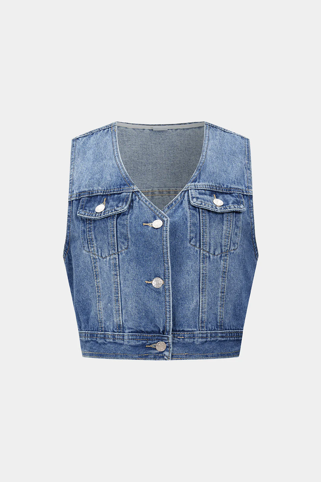 Denim V-Neck Buttoned Vest
