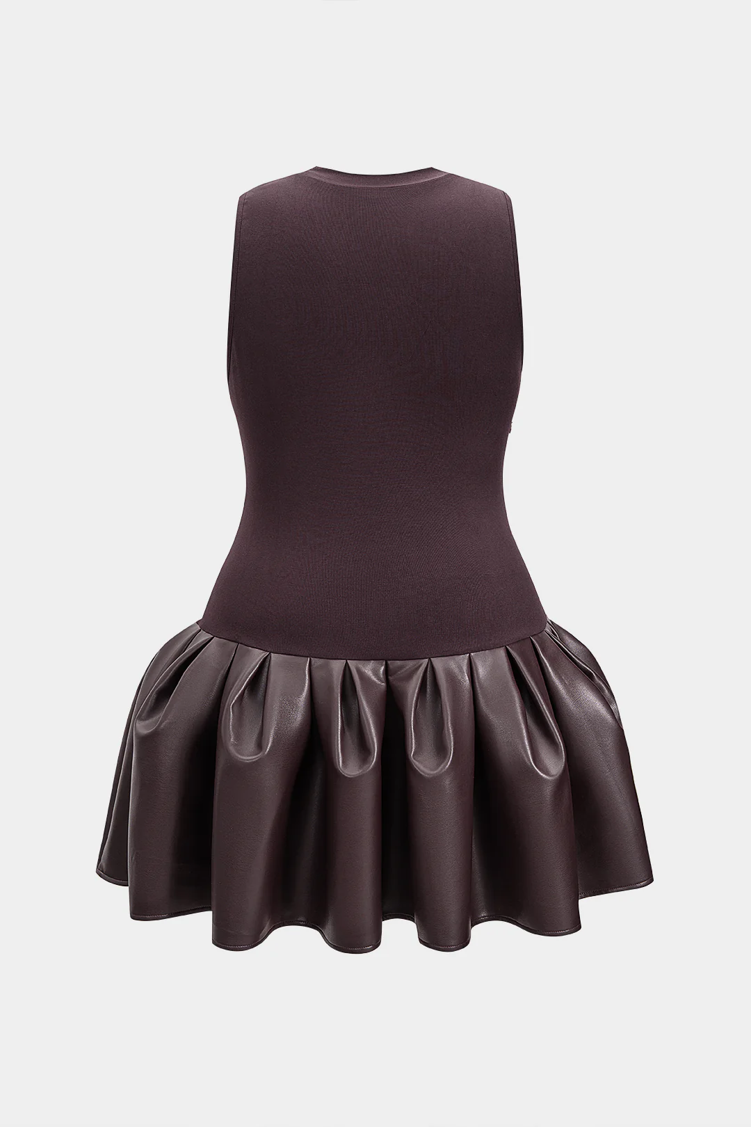 Plus Size Faux Leather Round Neck Ruched Sleeveless Mini Dress