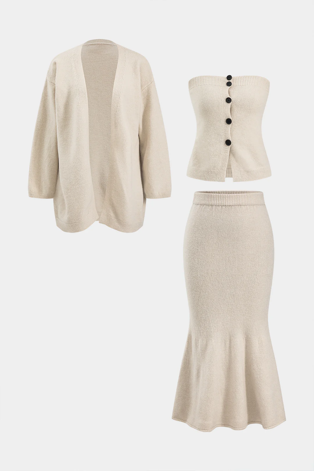 Knit Button Tank Top, Cardigan, and Skirt Set