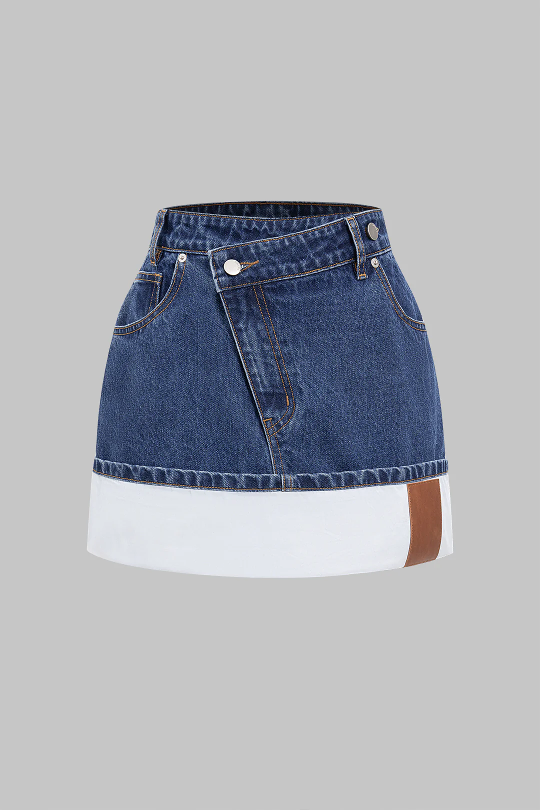 Asymmetrical Patchwork Zipper Denim Skirt