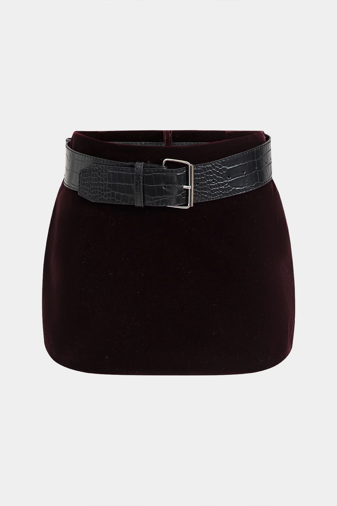 Velvet Button Long Sleeve Top and Belted Skirt Ensemble