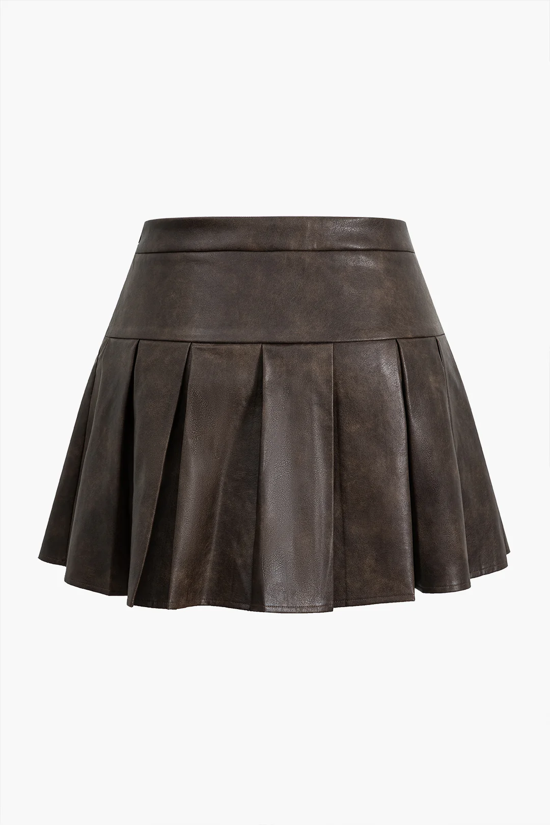 Large Size Faux Leather Zippered Pleated Skirt