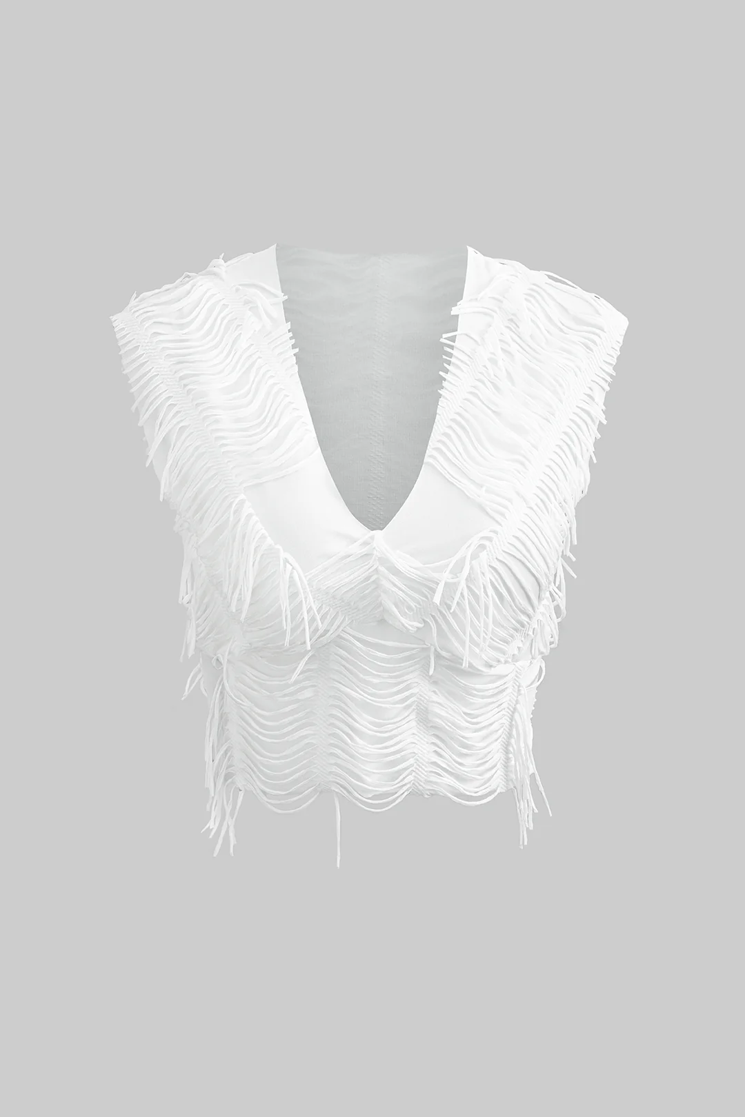 Distressed V-neck Cap Sleeve Crop Top and Slit Maxi Skirt Outfit Set