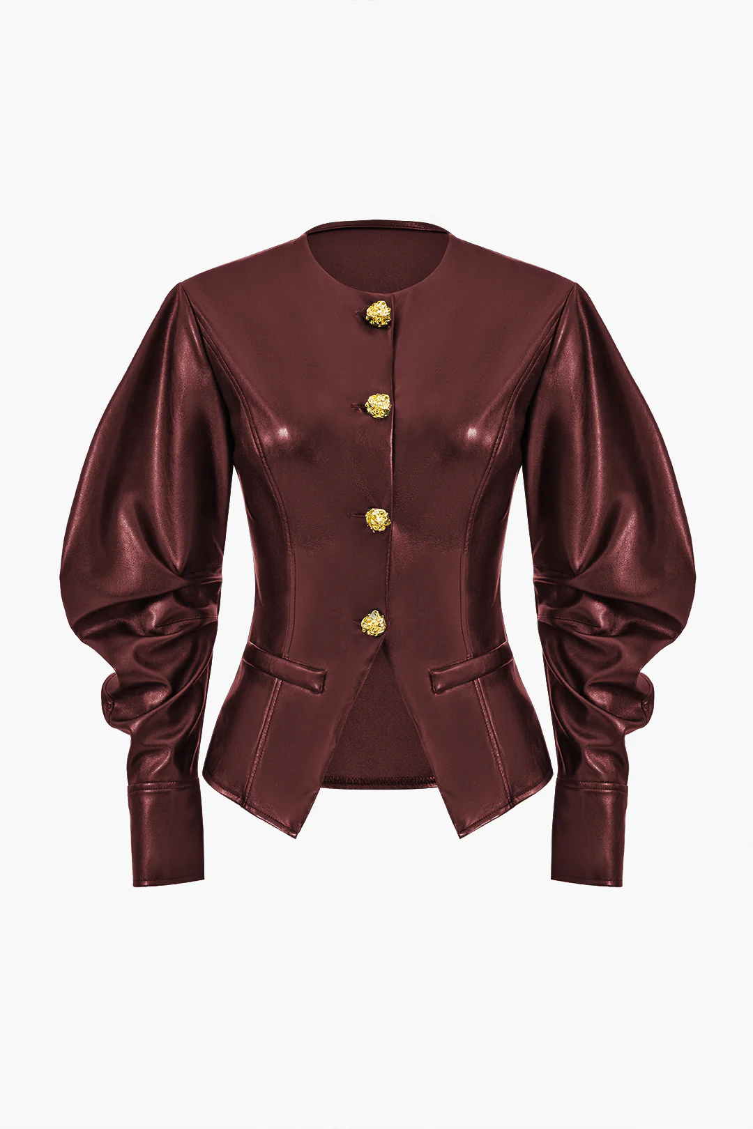 Faux Leather Jacket with Metallic Buttons