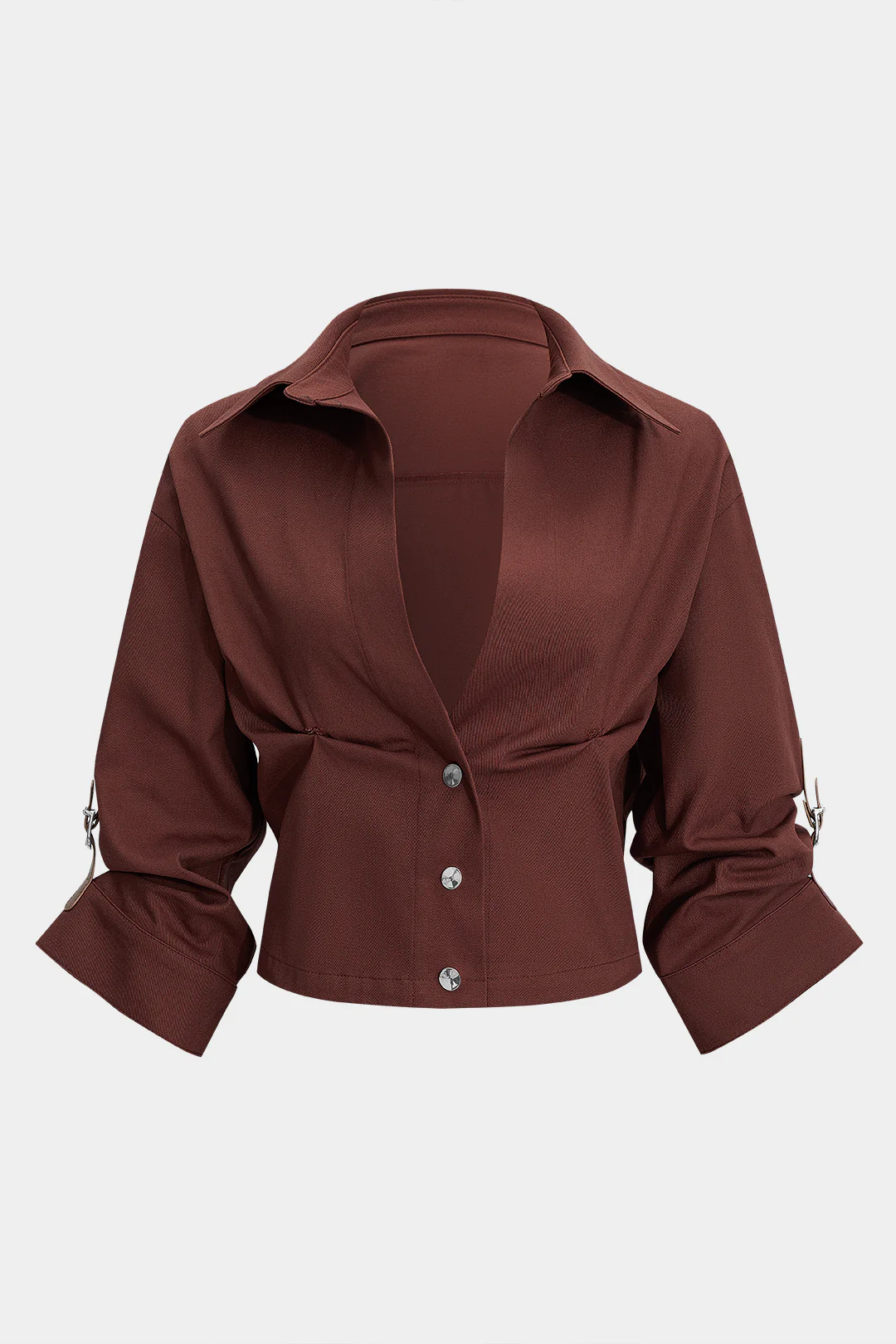 Buttoned Ruched Short-Sleeved Shirt