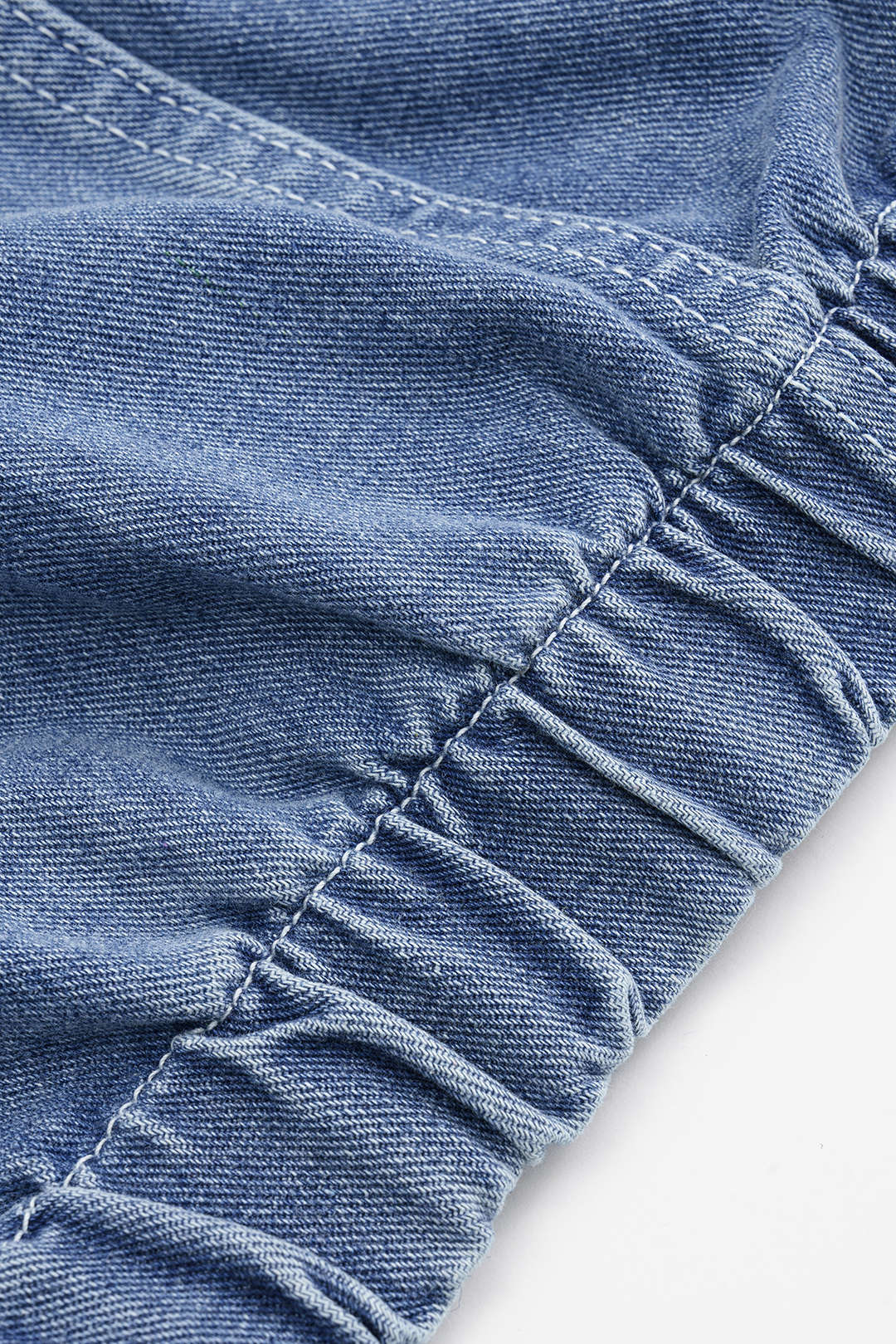 Denim Zipper Pocket Long-Sleeve Top And Tie-Up Jorts Set