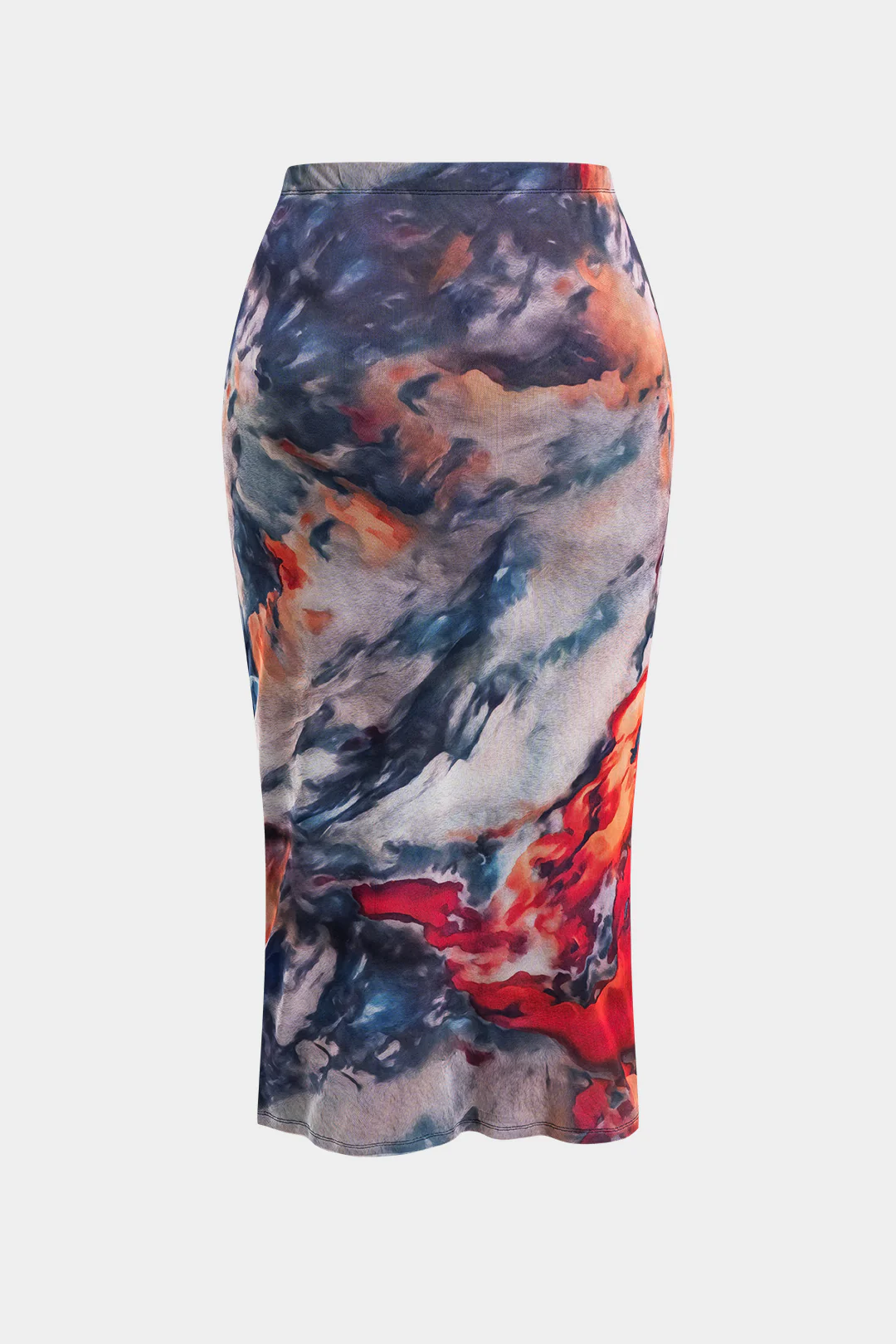 Plus Size Watercolor Printed Mesh Slit Skirt