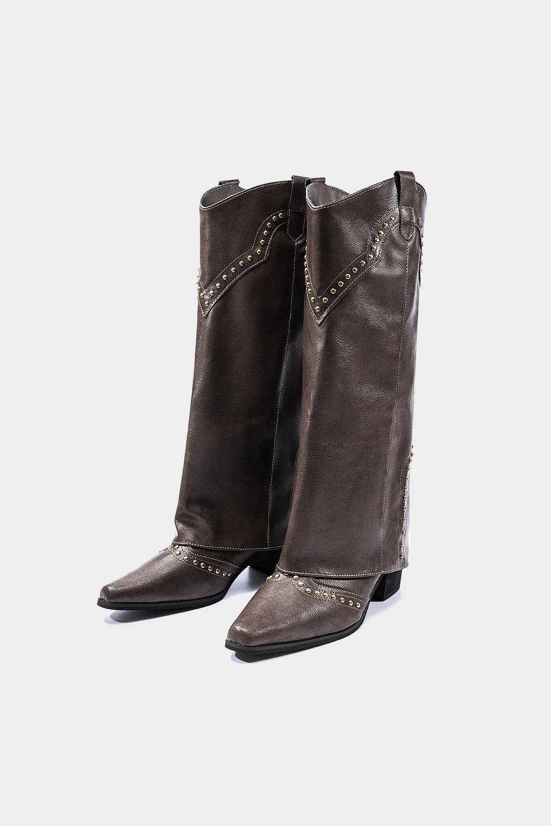 Leather Rivet Knee-High Boots