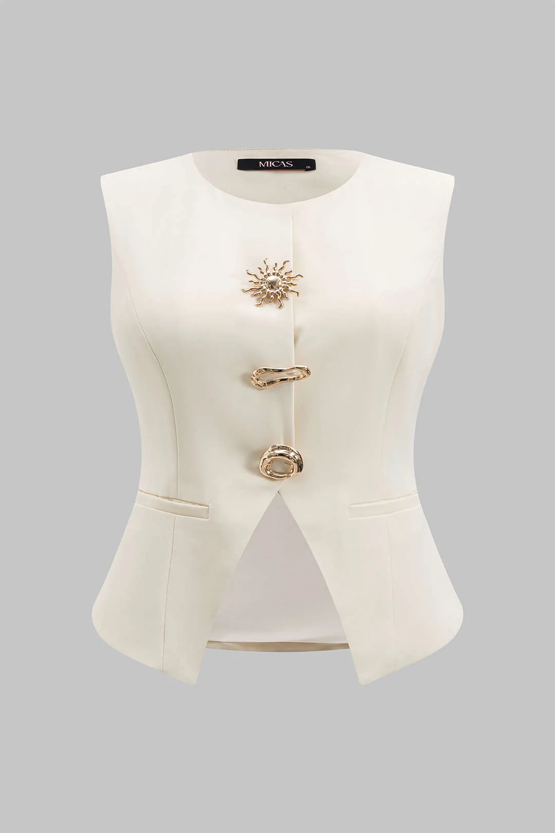 Plus Size Fake Pocket Metallic Button Tank Top