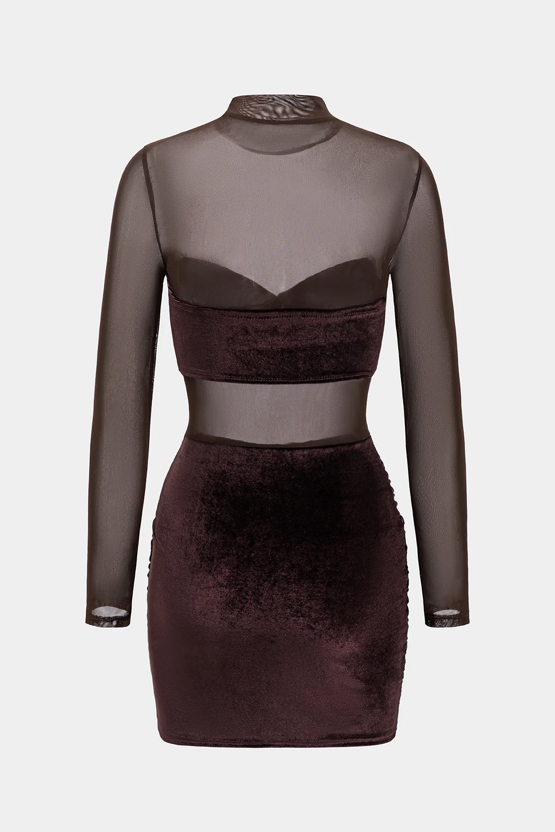 Mesh Patchwork Ruched Long Sleeve Mini Dress