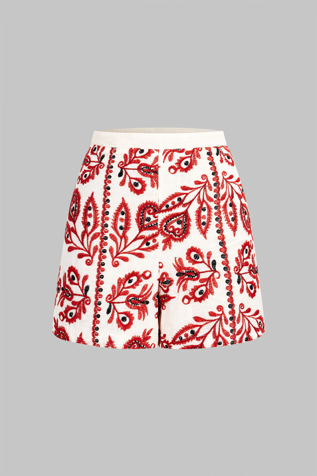 Linen Embroidery Floral Print Shorts