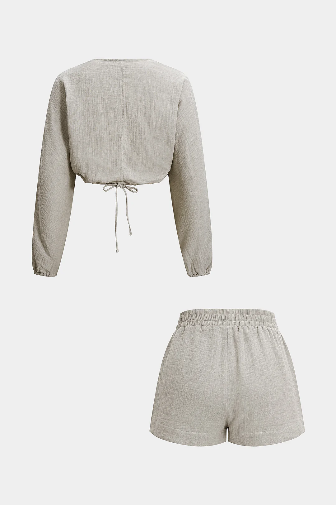 Linen Cross Strappy Long-Sleeve And High Waist Shorts Set
