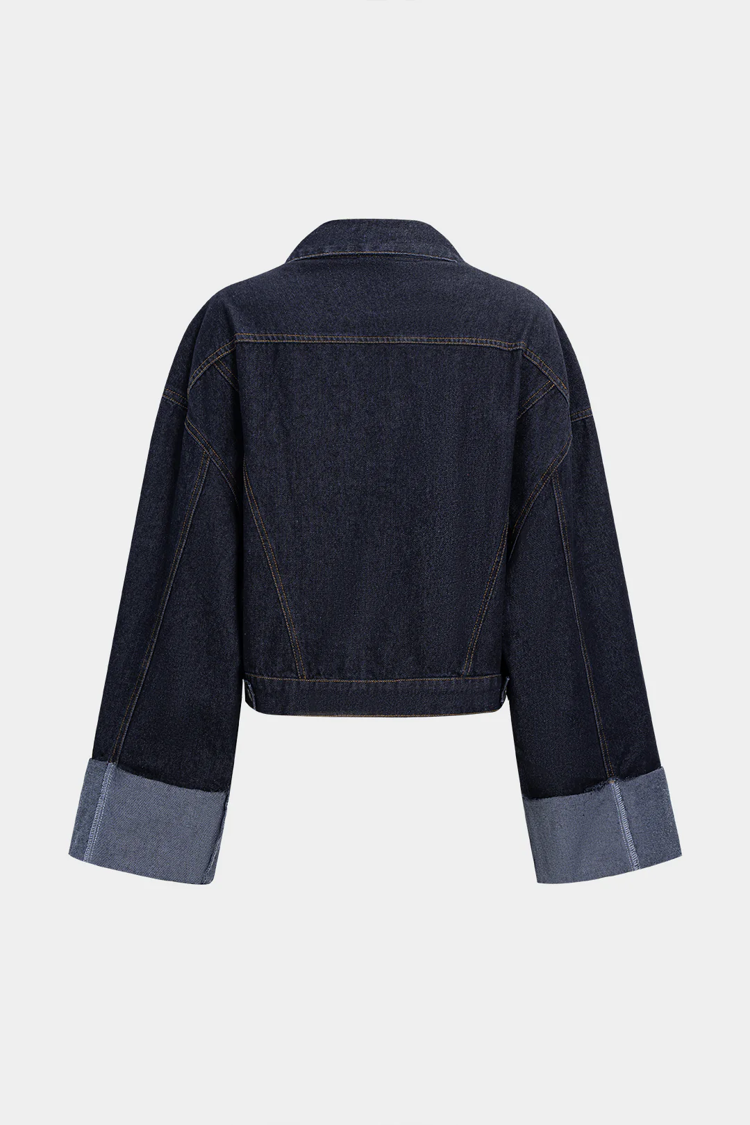 Denim Button Pocket Cuffed Long-Sleeve Top