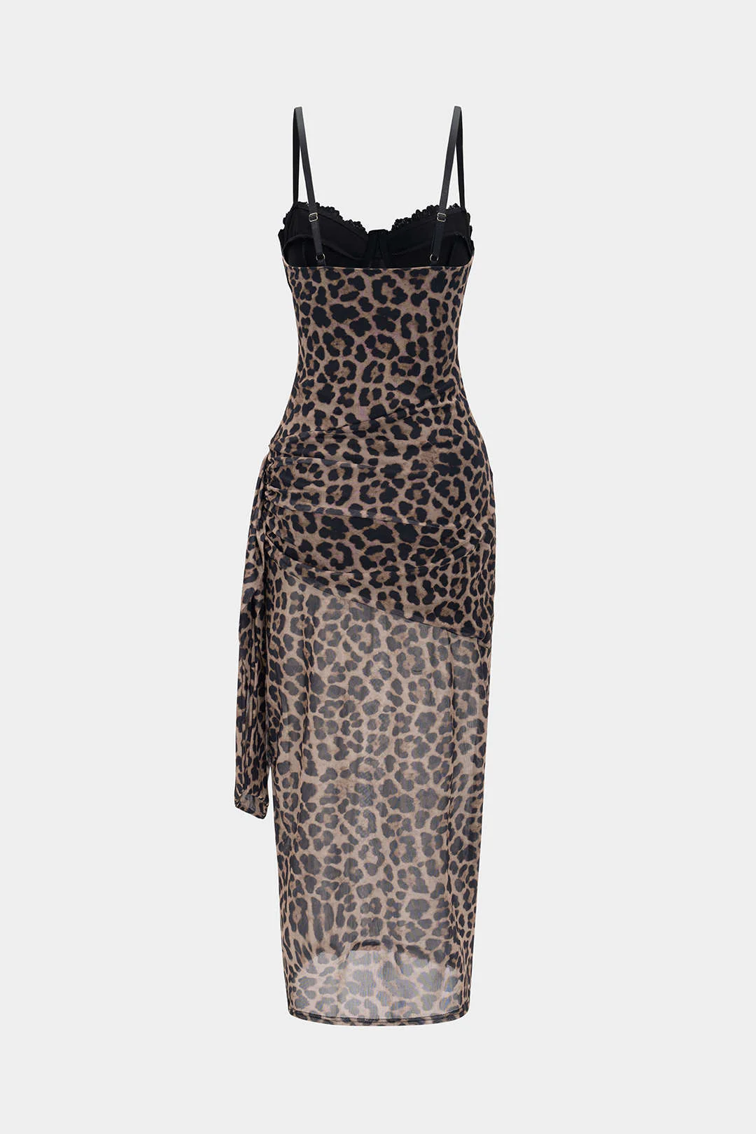 Leopard Print Bustier Lace Slip Sleeveless Maxi Dress