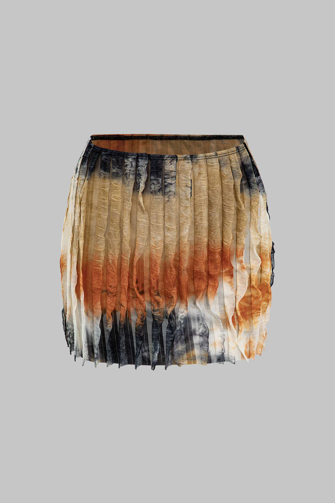 Ruffled Tie Halter Backless Cowl Neck Top and Tie-Dye Mini Skirt Set