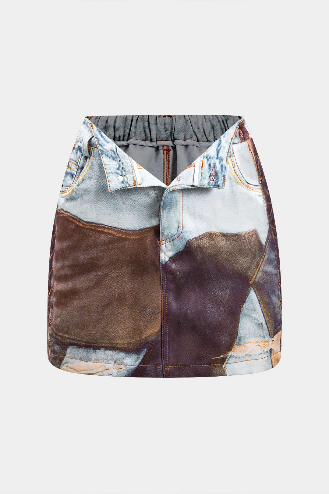 Abstract Print Ruched Button Pocket Skirt