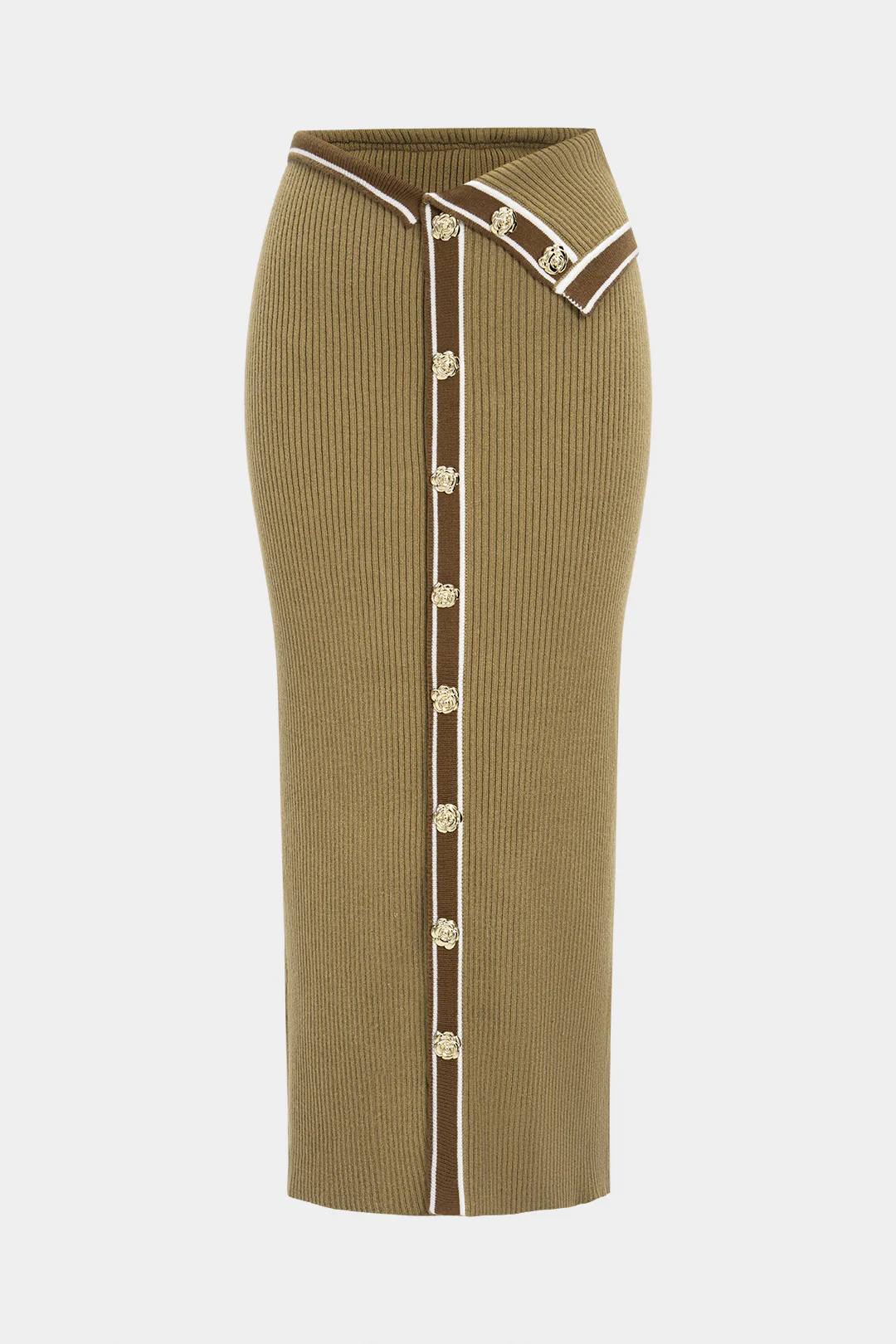 Knit Metallic Button Contrast Skirt