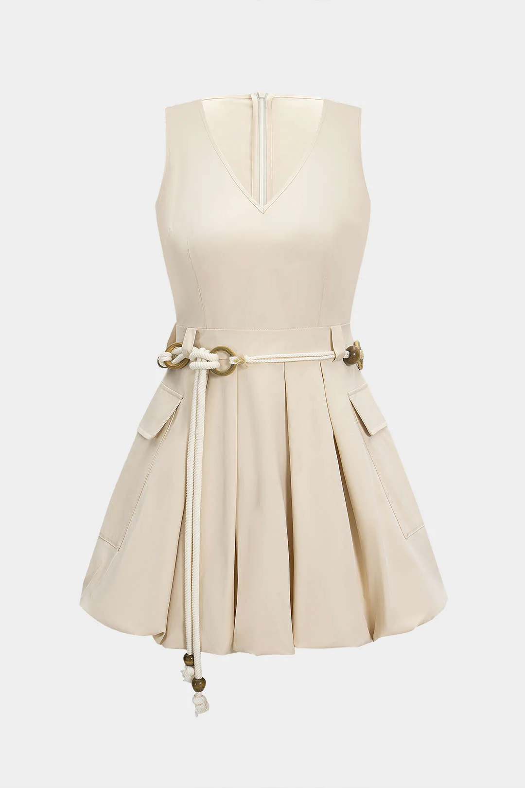 V-Neck Belted Sleeveless Mini Dress