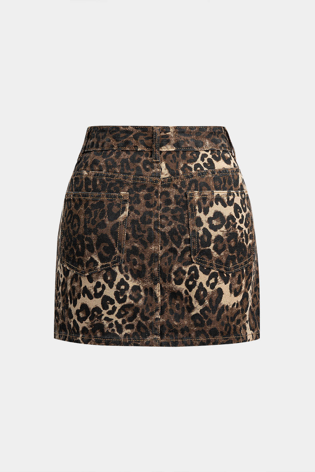 Denim Leopard Print High-Waist Skirt