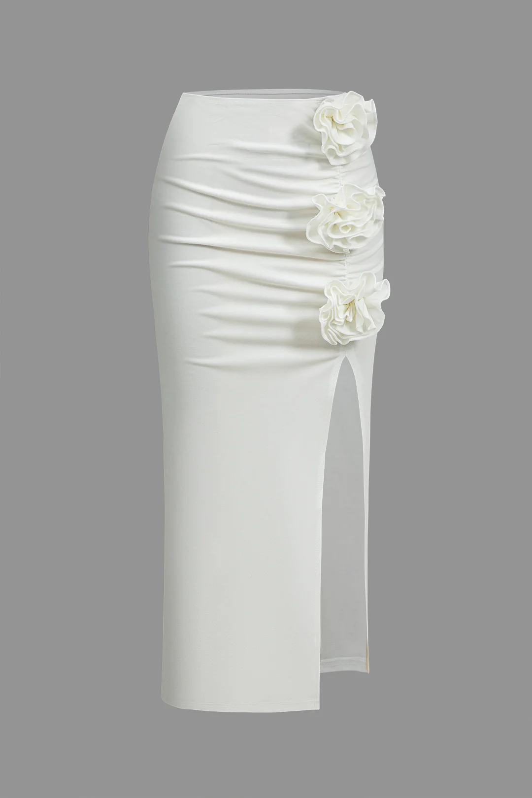 3D Floral Ruched Split Skirt