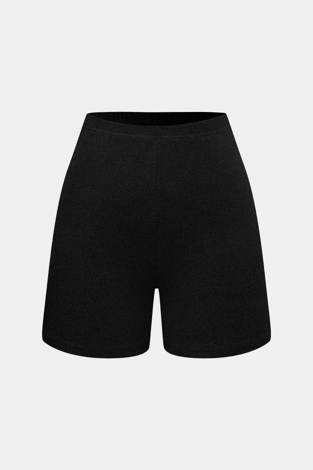 Simple Solid Knit Strapless Top and Shorts Set