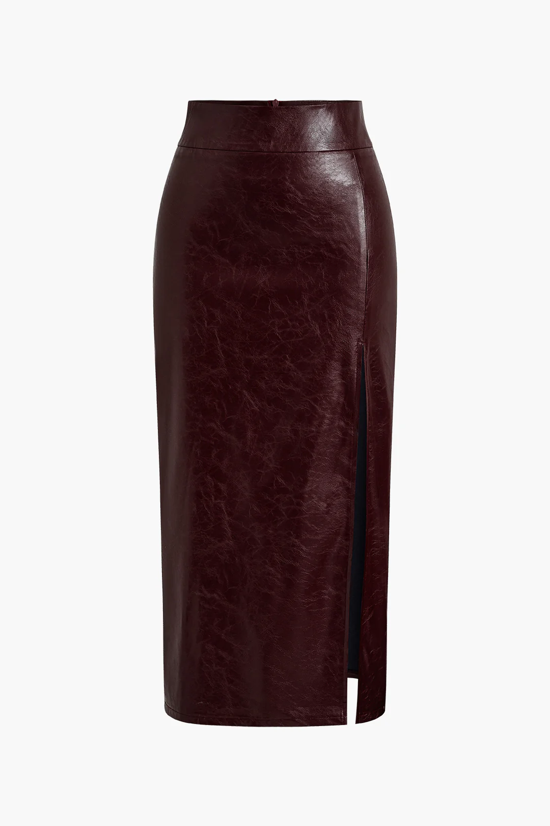Faux Leather Side-Slit Skirt