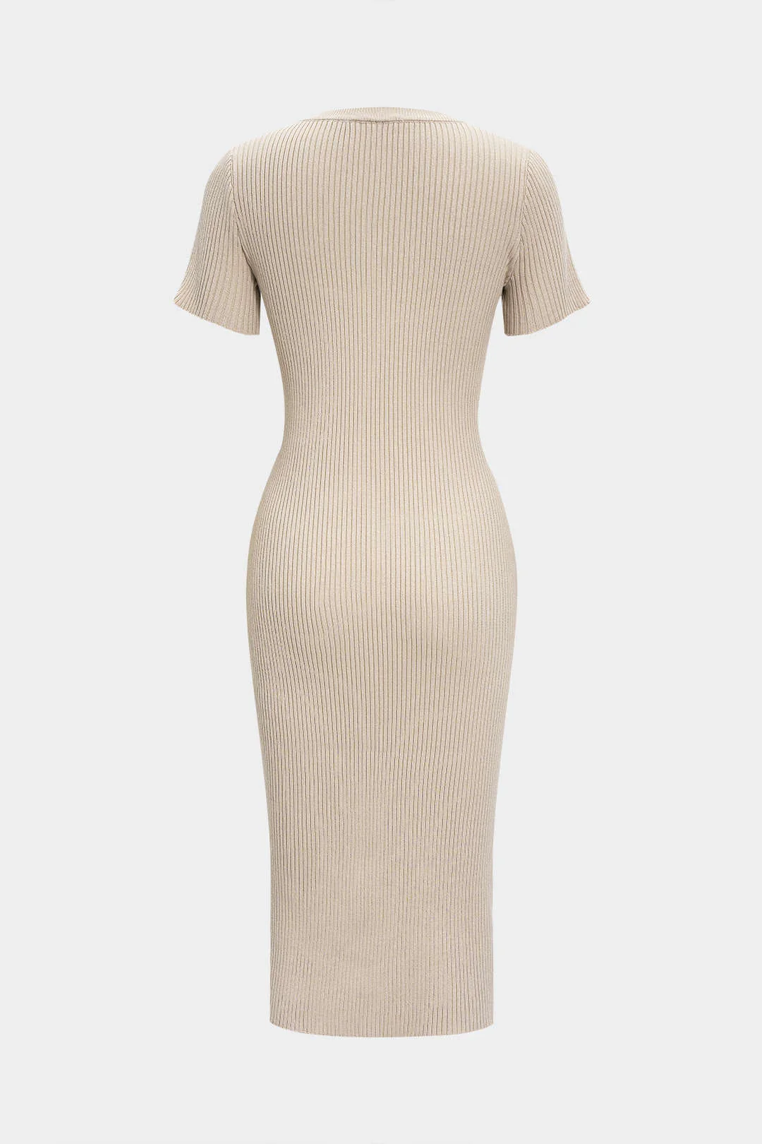 Knit Asymmetrical Button Waist Short Sleeve Dress