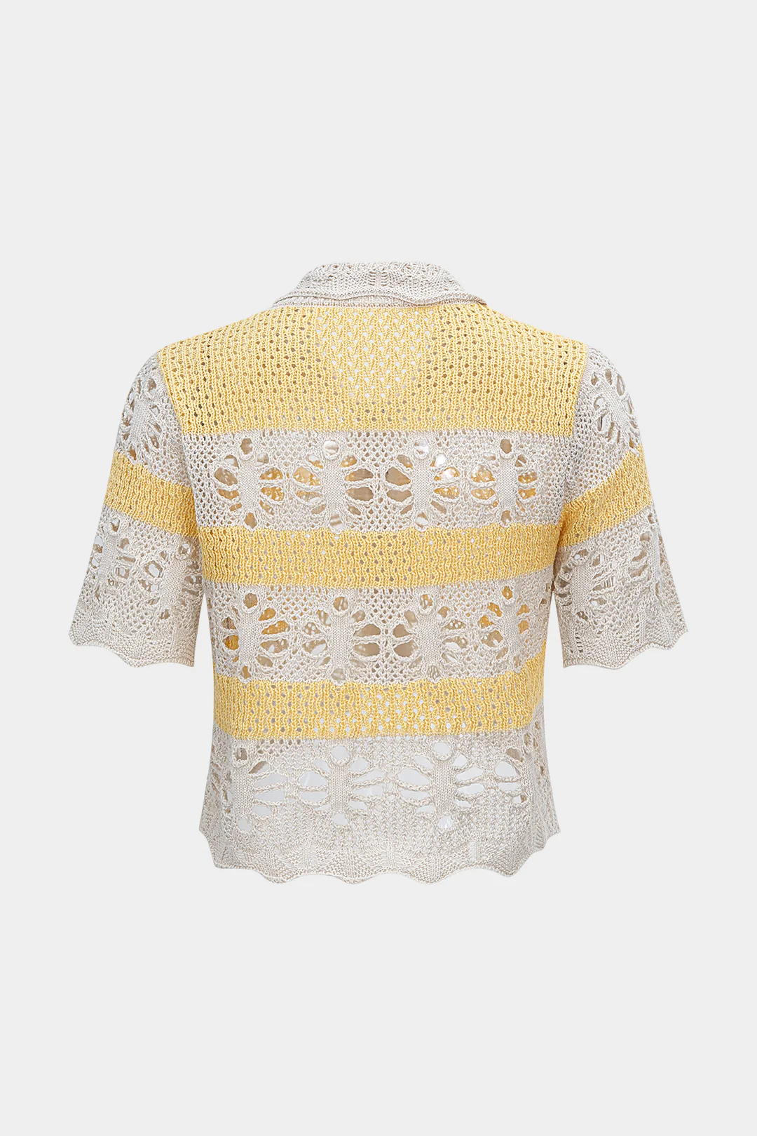 Knit Hollow Out Contrast Short-Sleeve Top