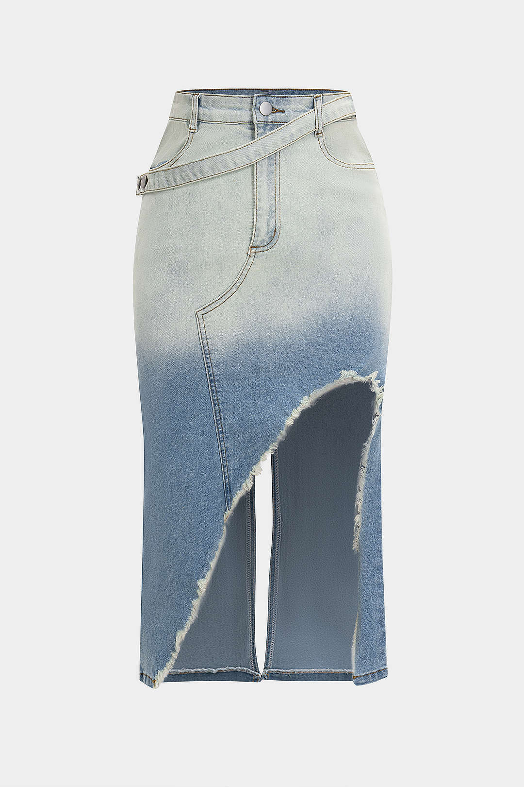 Ruched One Shoulder Asymmetrical Drawstring Top And Denim Washed Button Pocket Slit Skirt Set