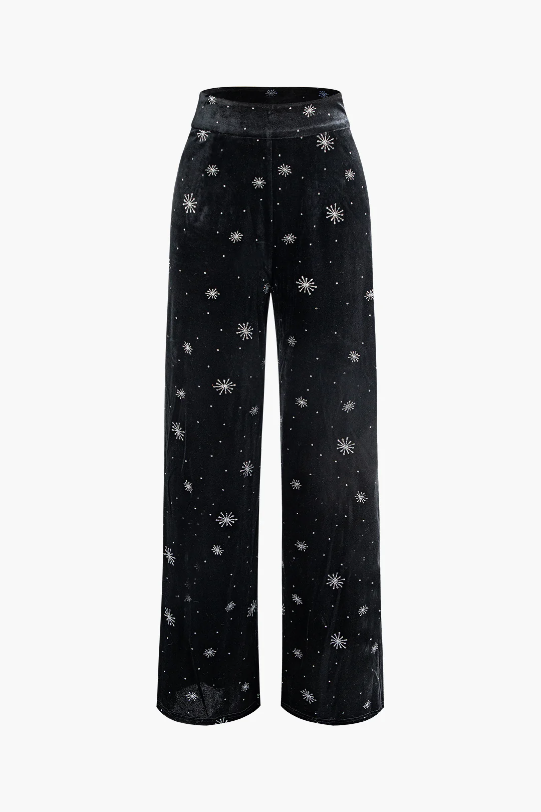 High-Waisted Velvet Snowflake Pattern Straight-Leg Trousers