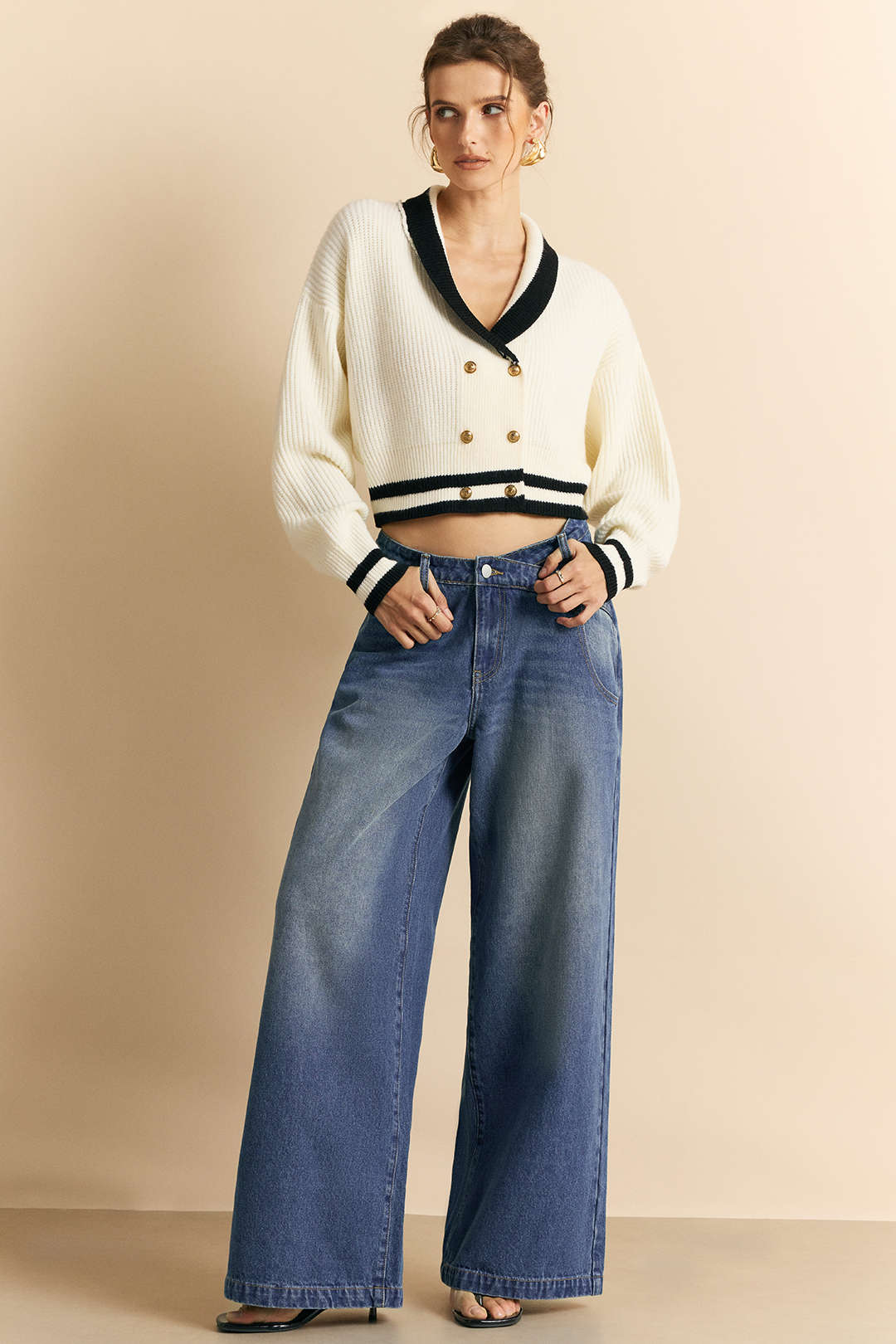 Knit Contrast Button Cardigan