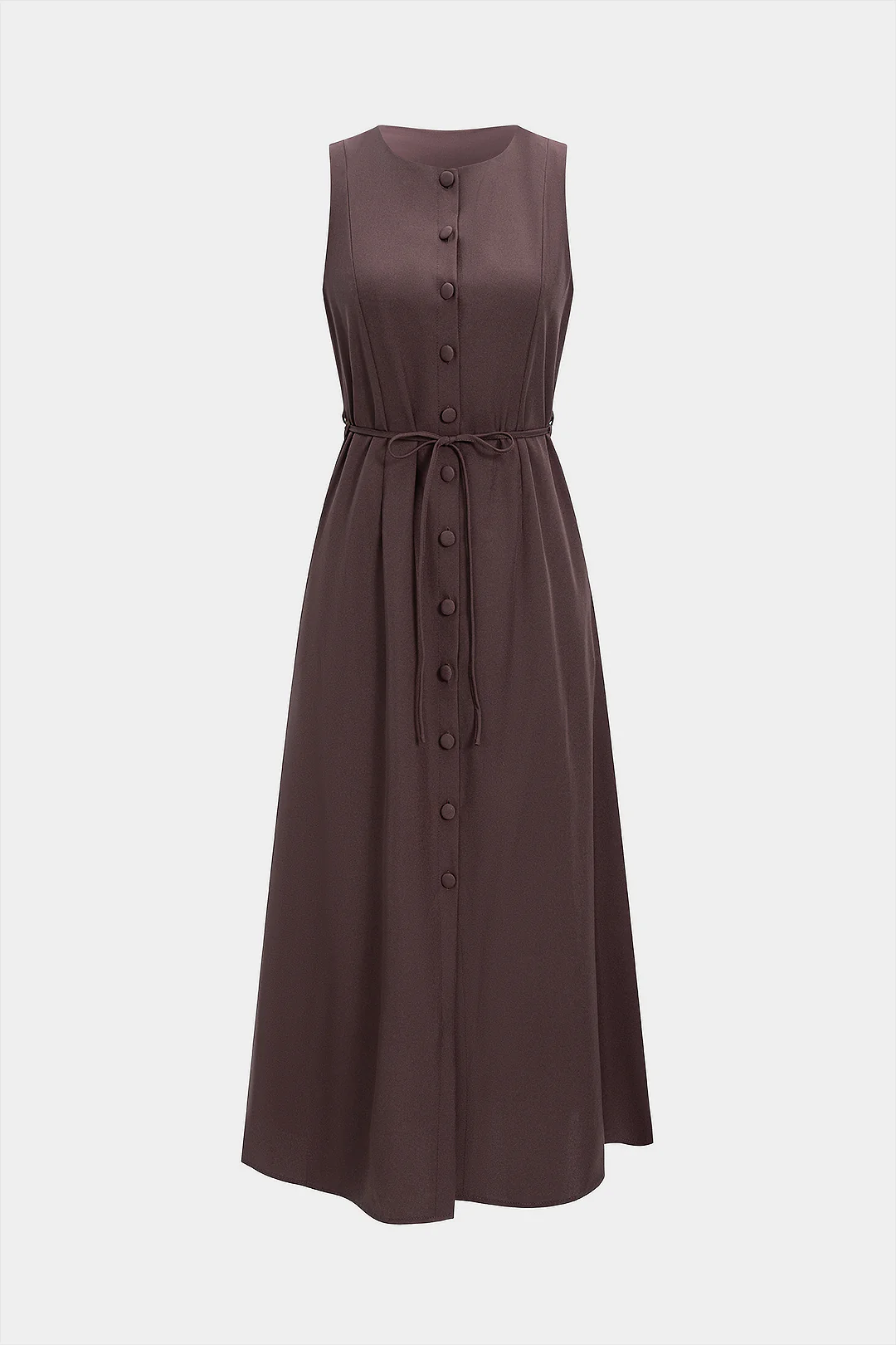 Round Neck Button-Tie Sleeveless Midi Dress