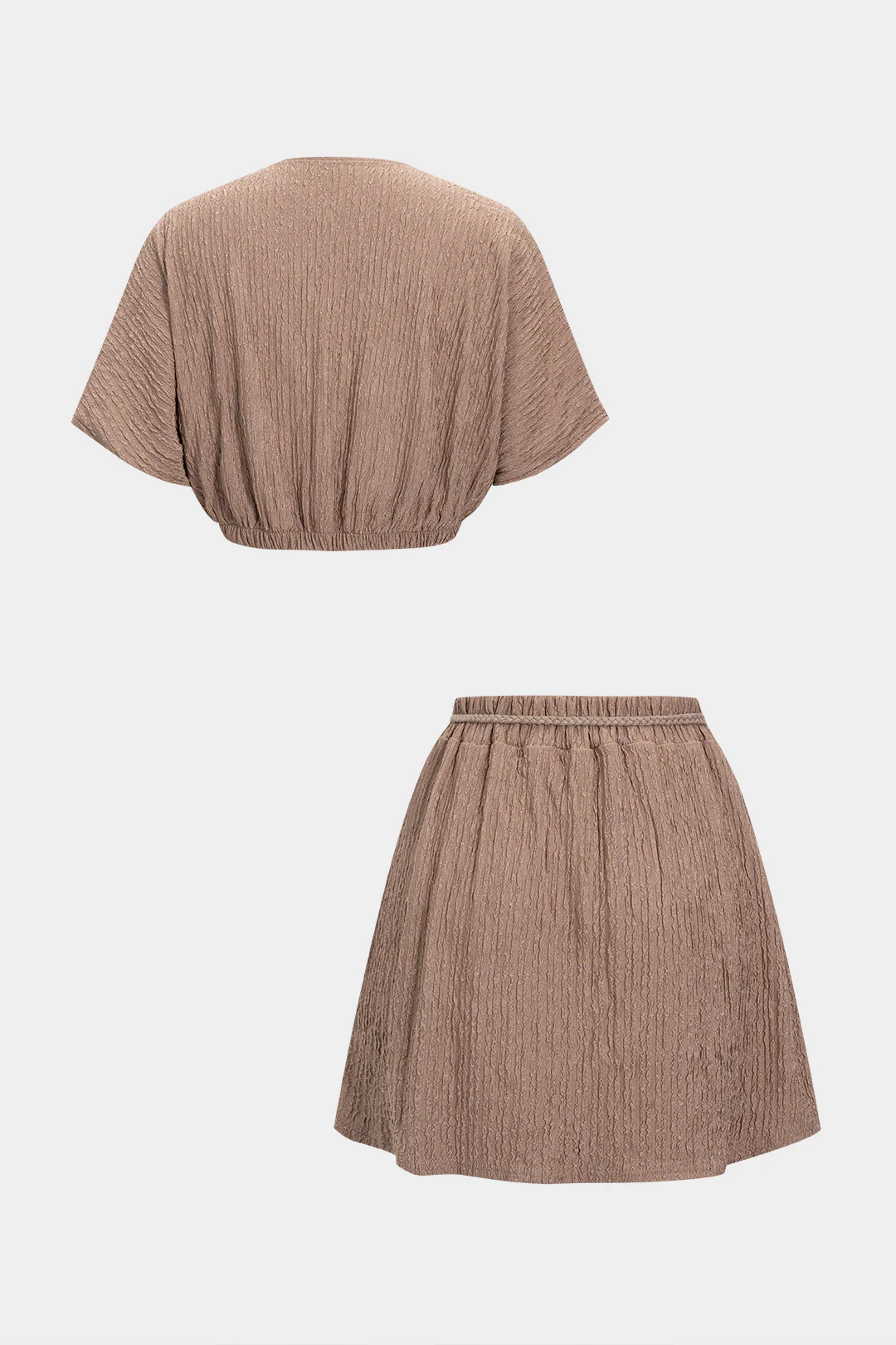 V-Neck Top And Belted Skirt Set