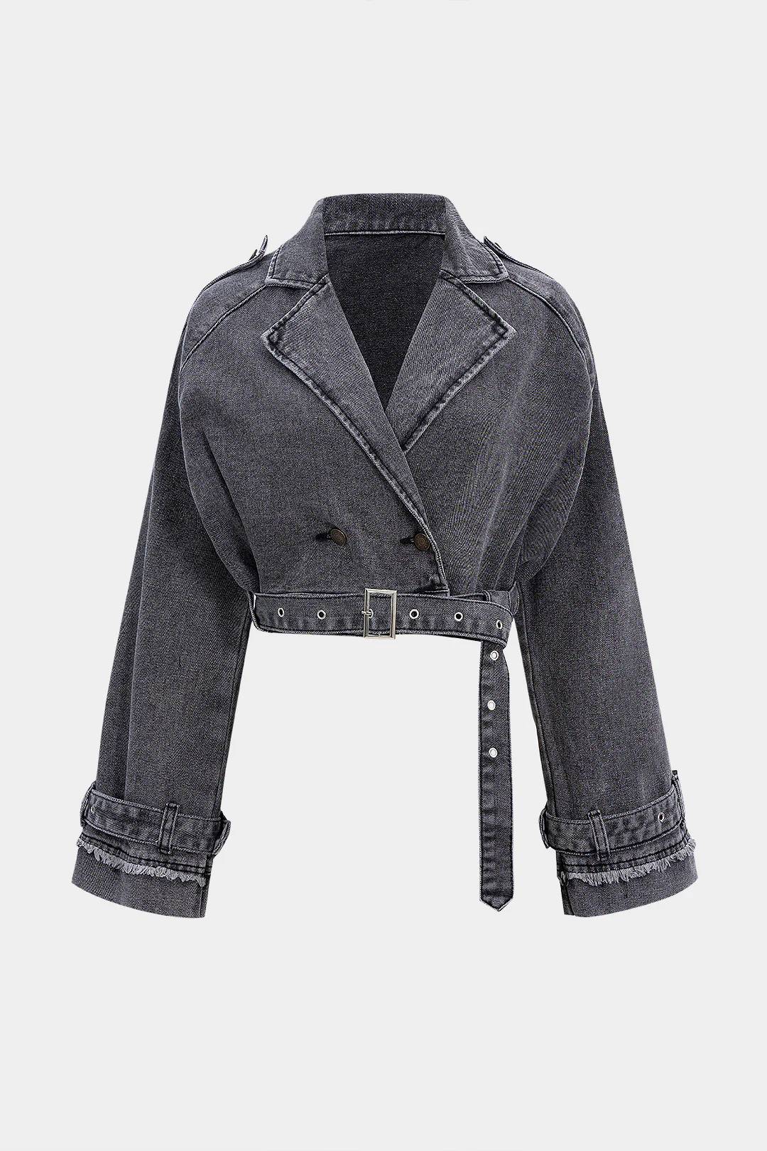 Washed Denim Button-Belted Outerwear